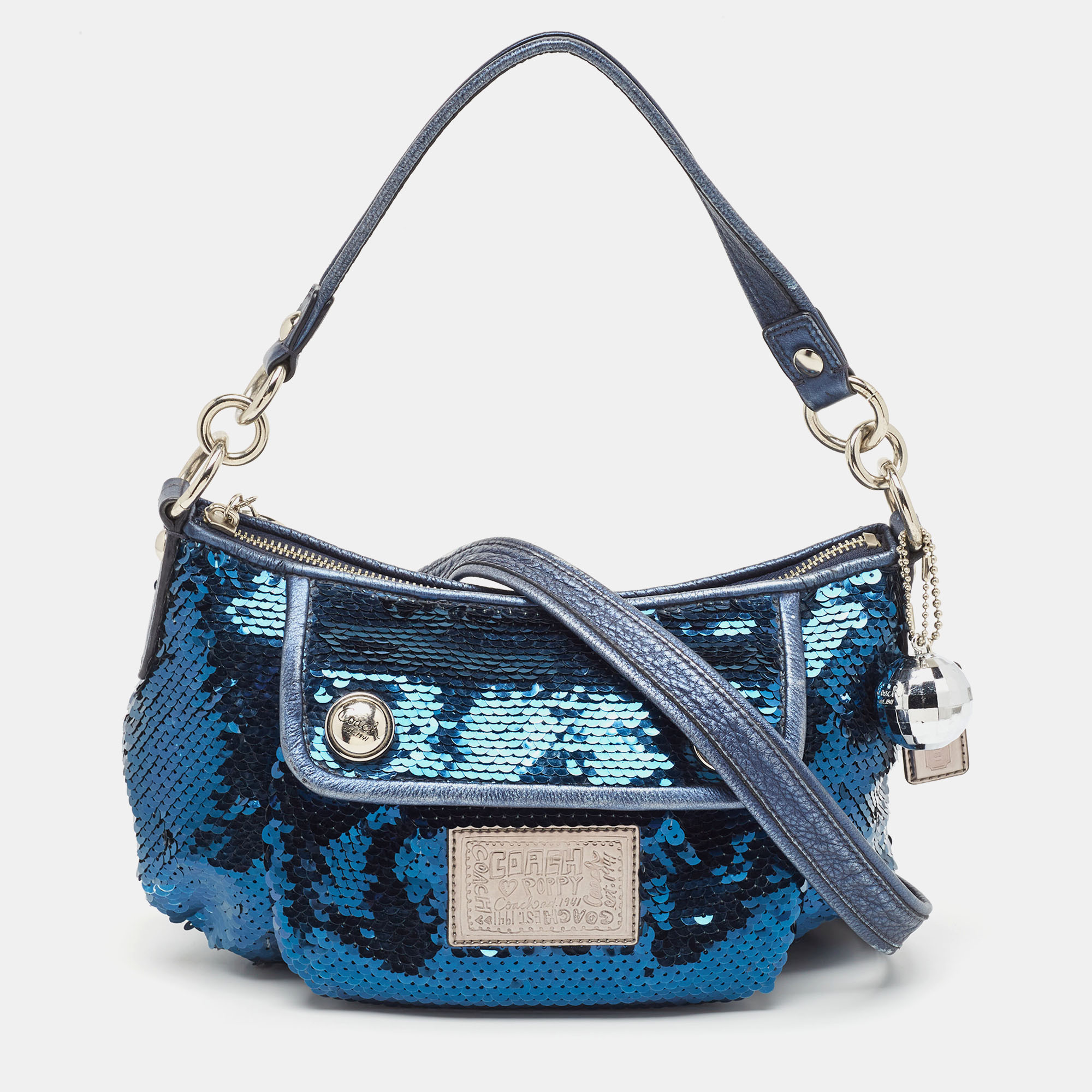 

Coach Blue/Silver Sequins and Leather Groovy Hobo