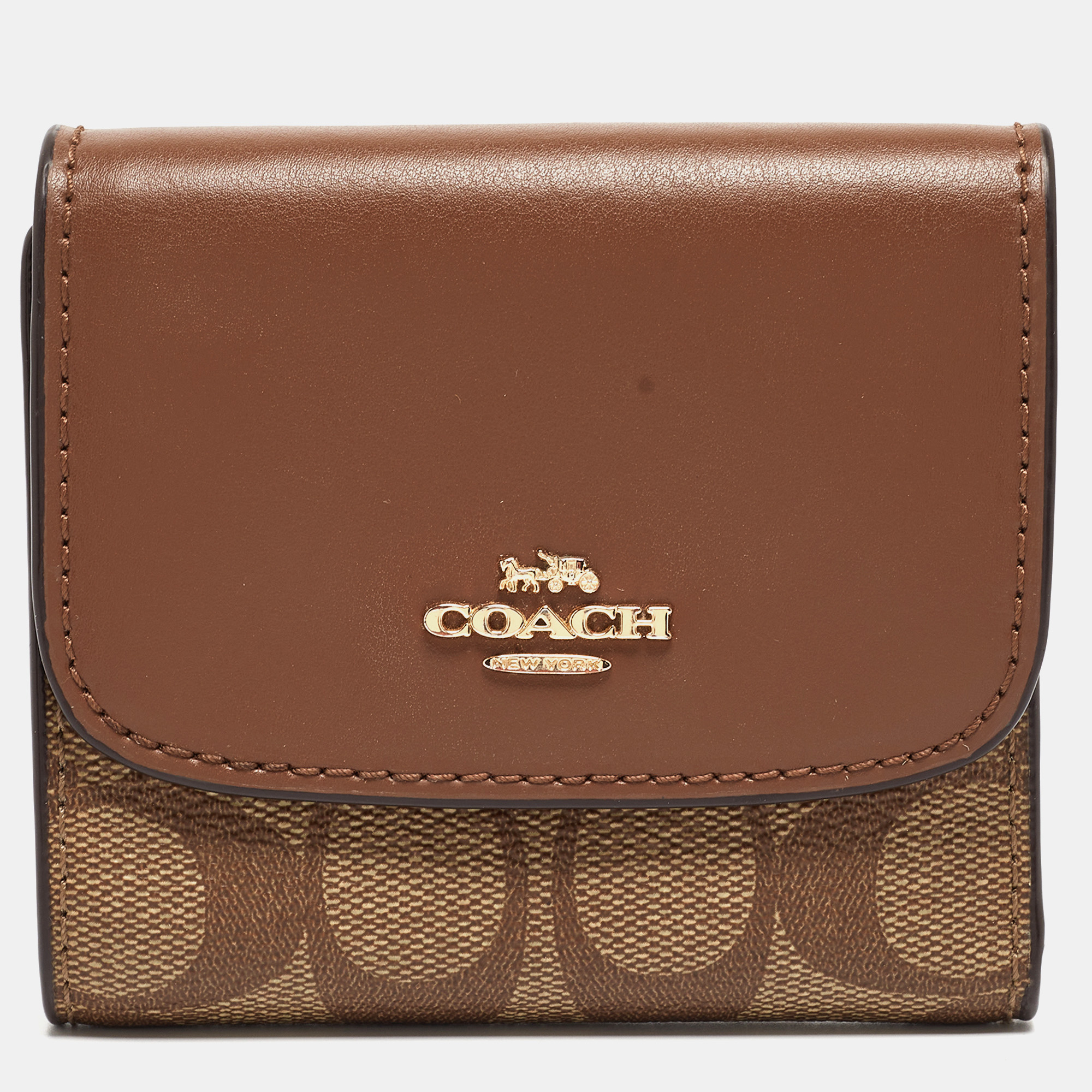 

Coach Beige/Brown Signature Coated Canvas and Leather Trifold Wallet