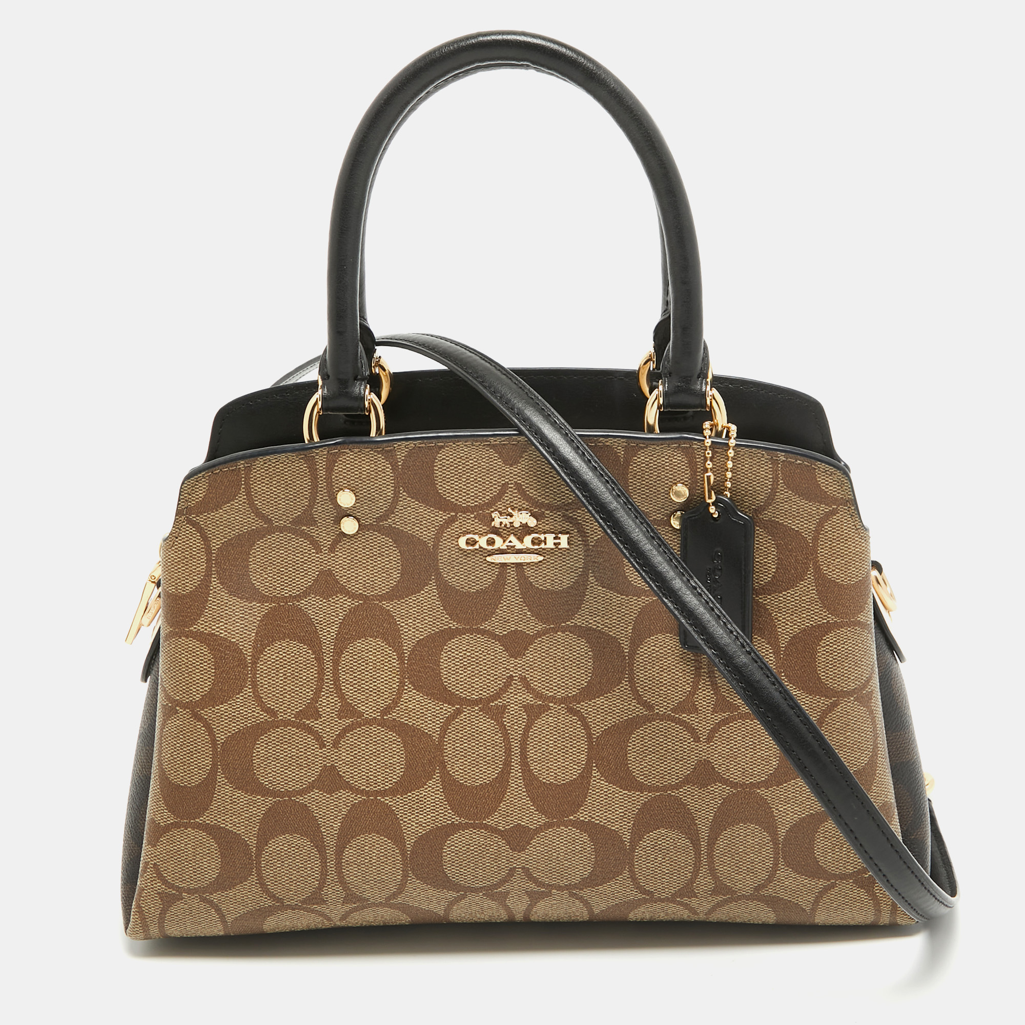 

Coach Black/Beige Signature Coated Canvas and Leather Lillie Satchel