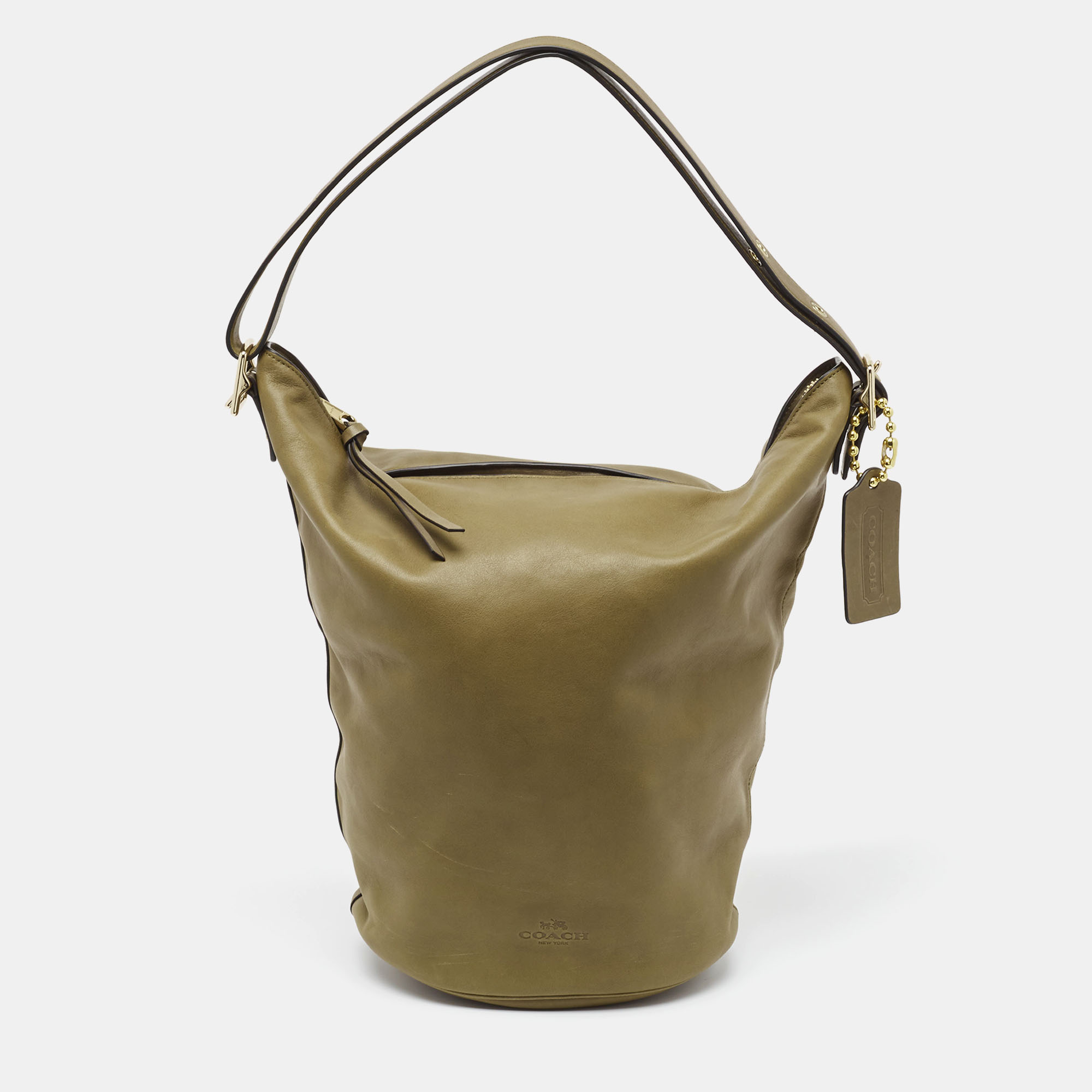 Pre-owned Coach Olive Green Leather Bleecker Bucket Bag