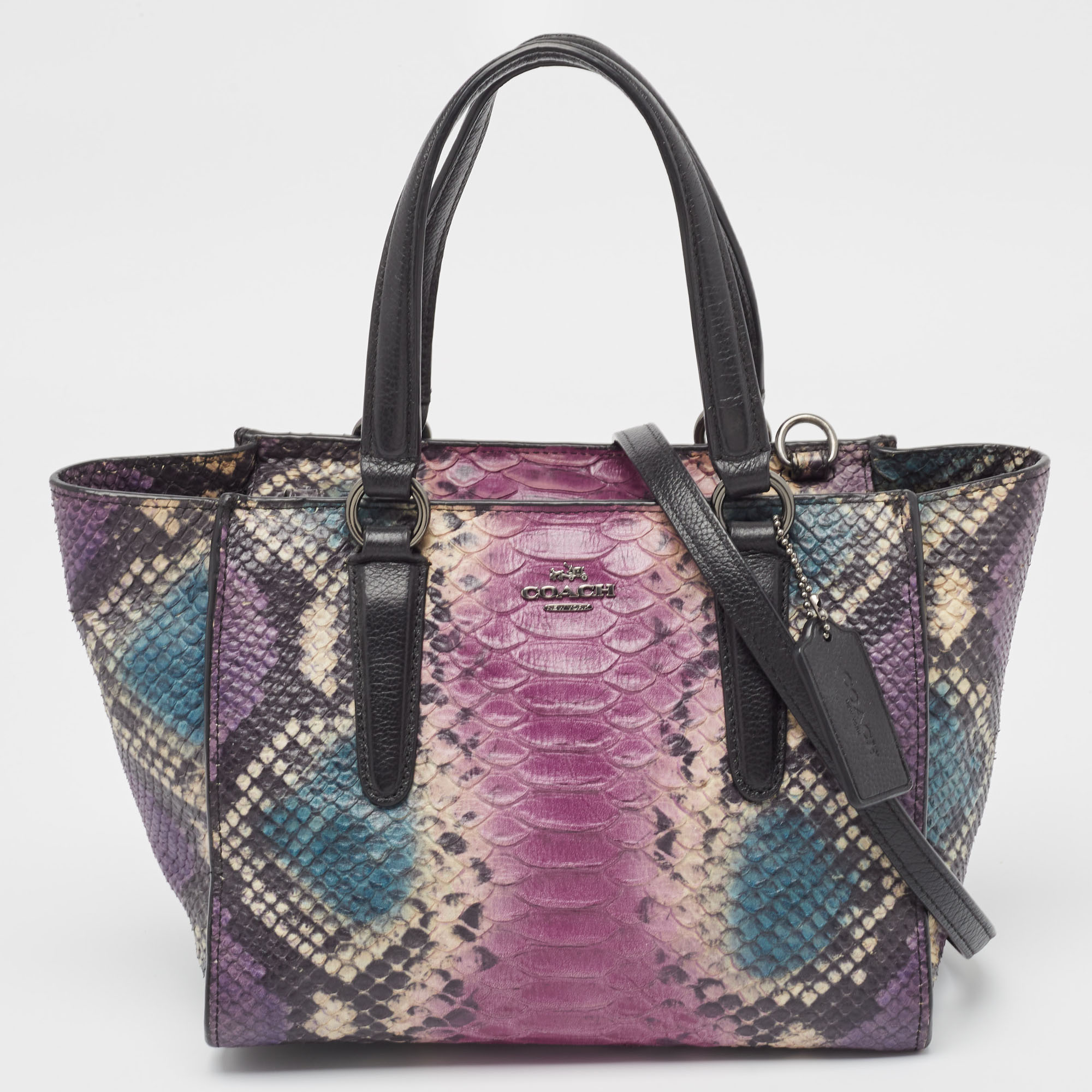 Pre-owned Coach Multicolor Python Embossed And Leather Crosby Carryall Tote