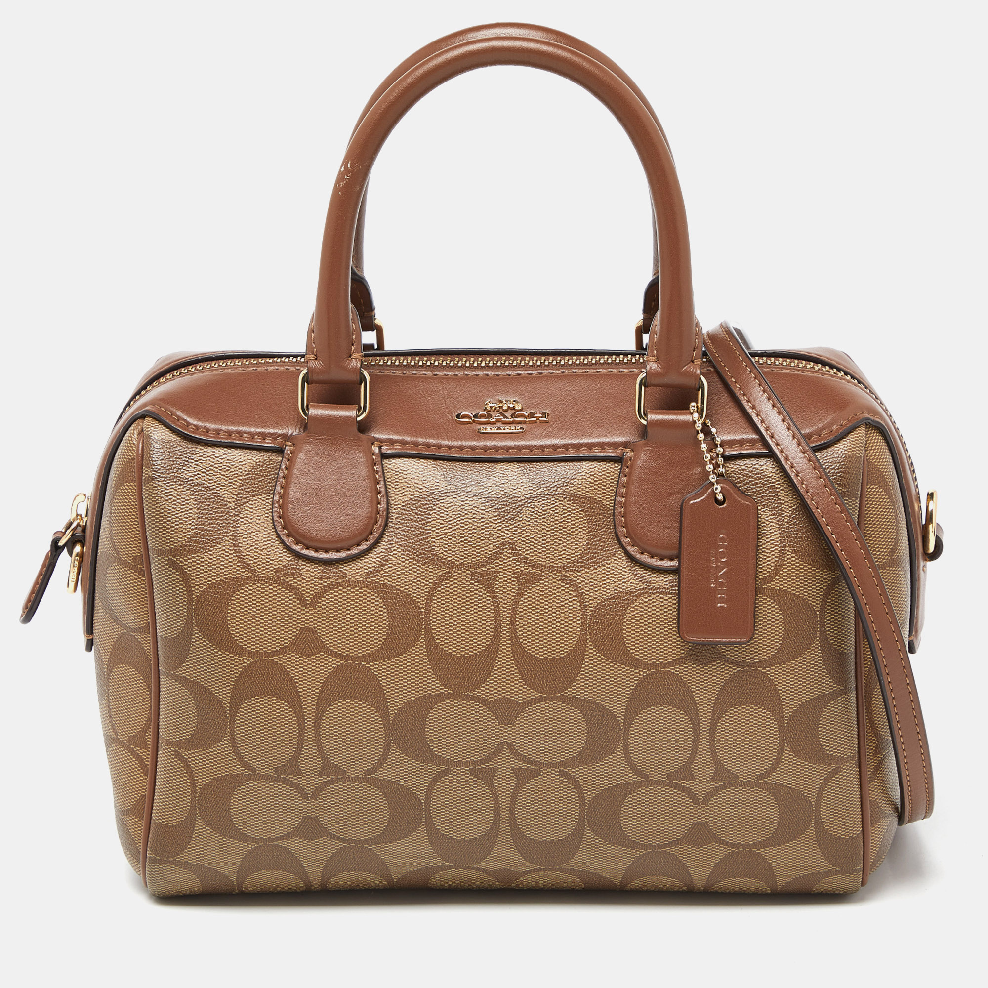 

Coach Brown Signature Coated Canvas and Leather Mini Bennett Satchel