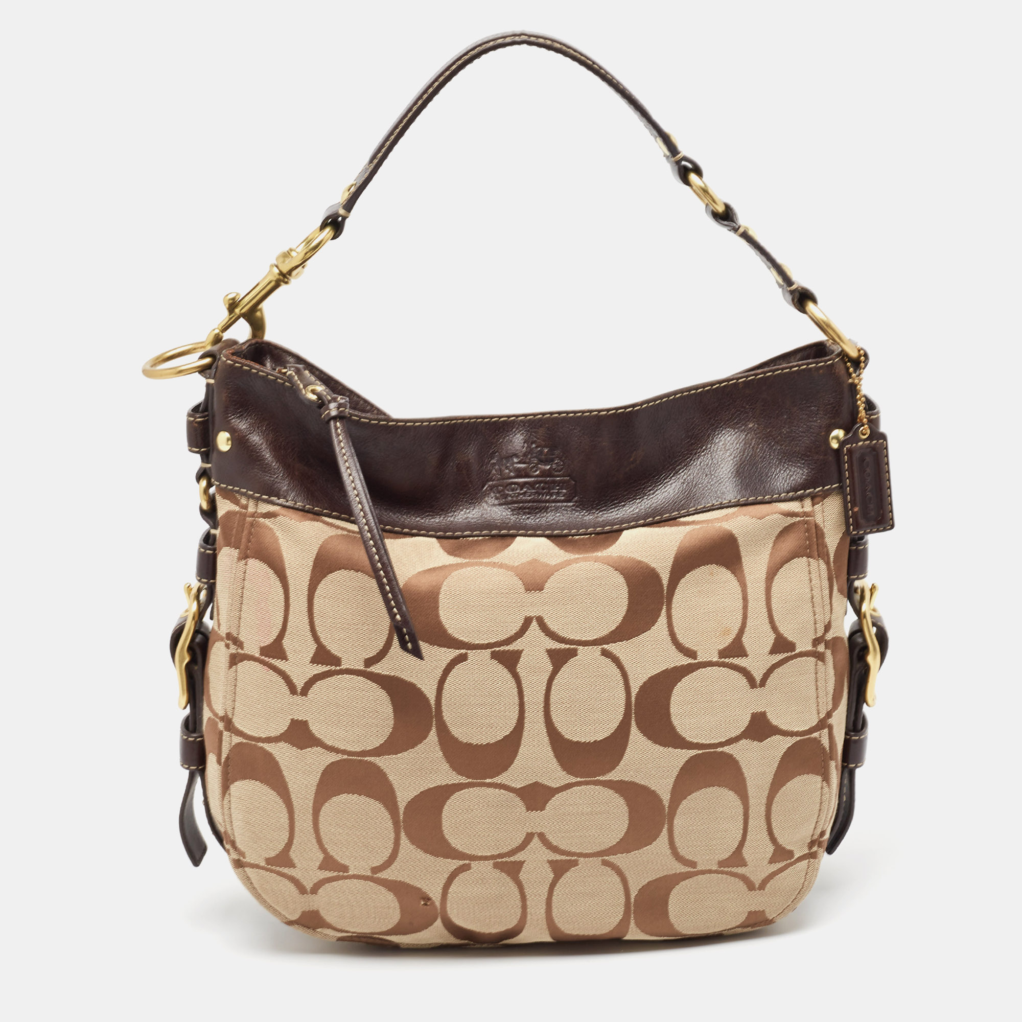 

Coach Brown/Beige Signature Canvas and Leather Buckle Hobo