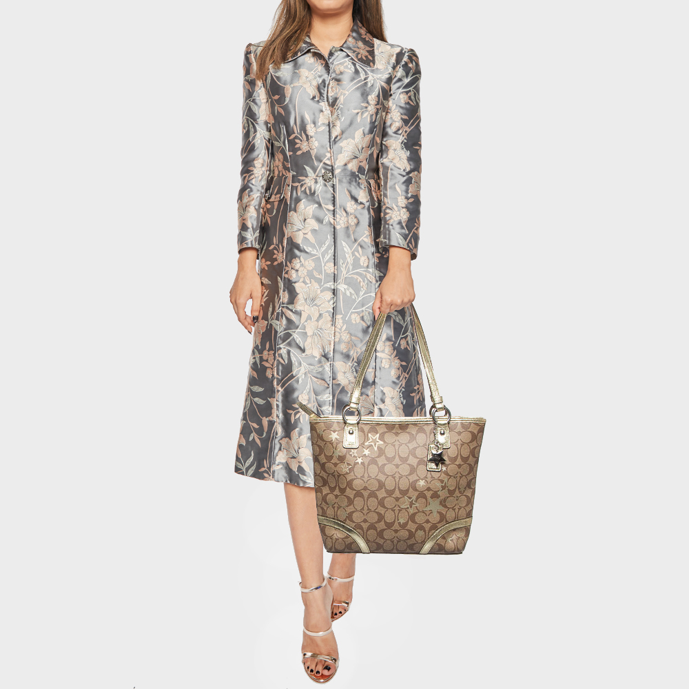 Coach Beige/Gold Signature Coated Canvas and Leather Heritage Star Tote 