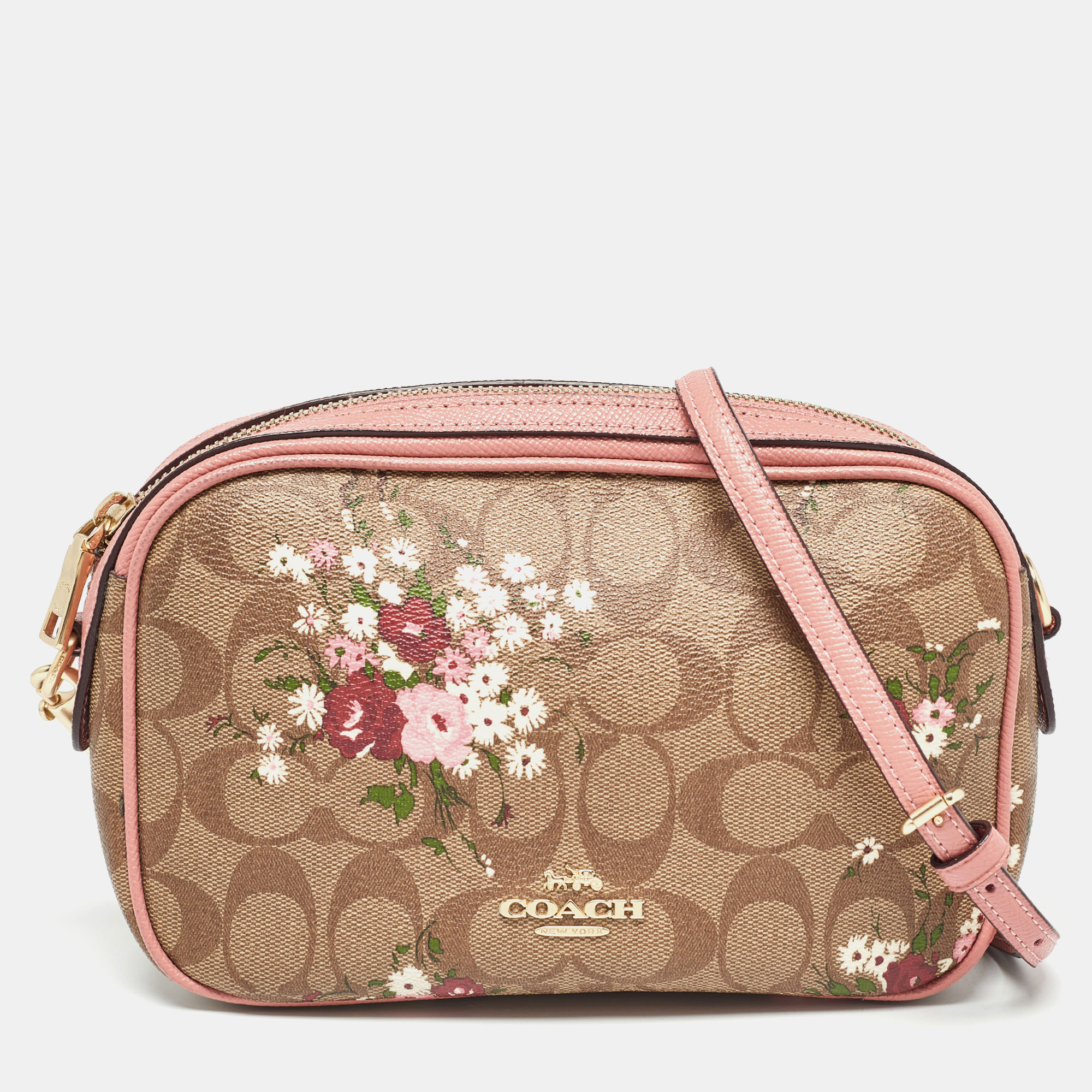 

Coach Pink/Beige Signature Coated Canvas and Leather Isla Chain Crossbody Bag