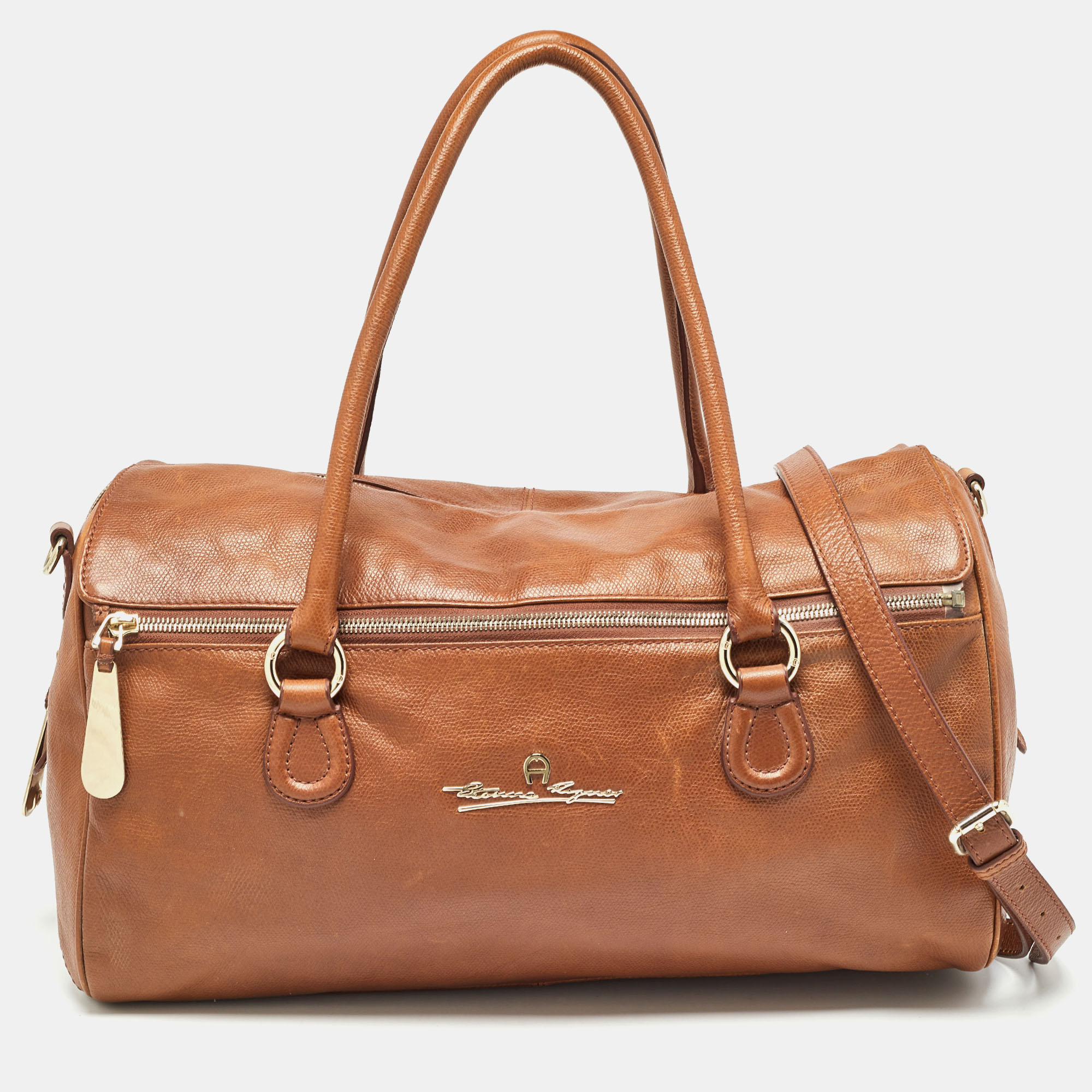 

Aigner Brown Leather Zip Duffel Bag