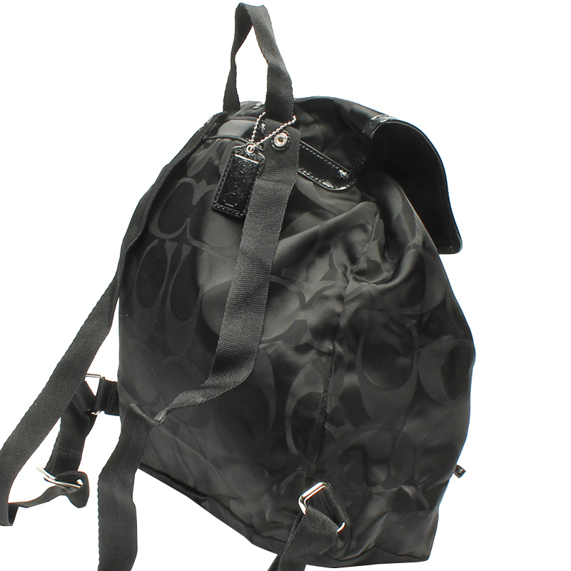 

Coach Black Signature Nylon Turnlock Tie Rucksack Backpack