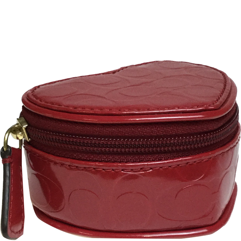 

Coach Red Patent Leather Op Art Heart Jewelry Case