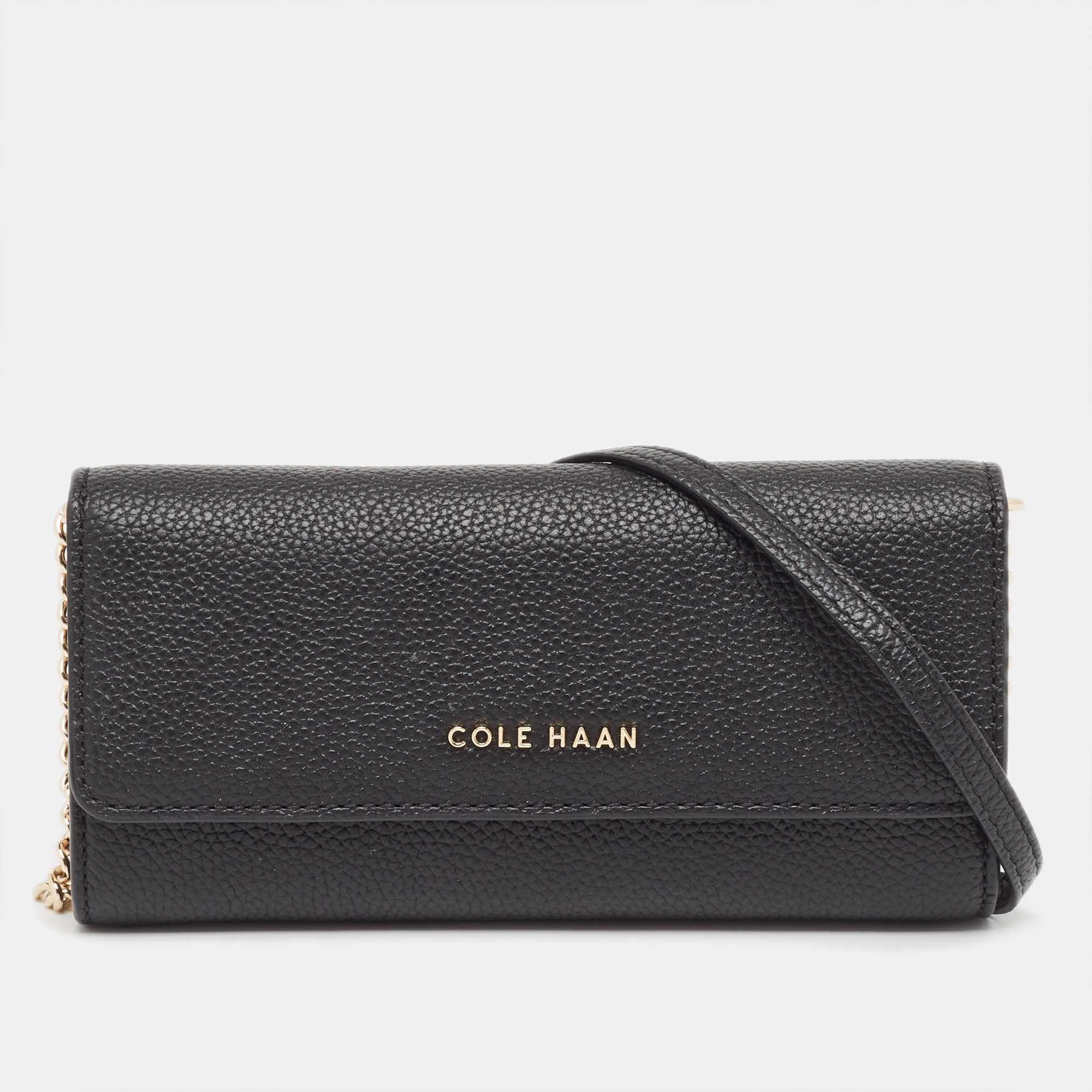 Pre-owned Cole Haan Black Leather Grand Series Wallet On Chain