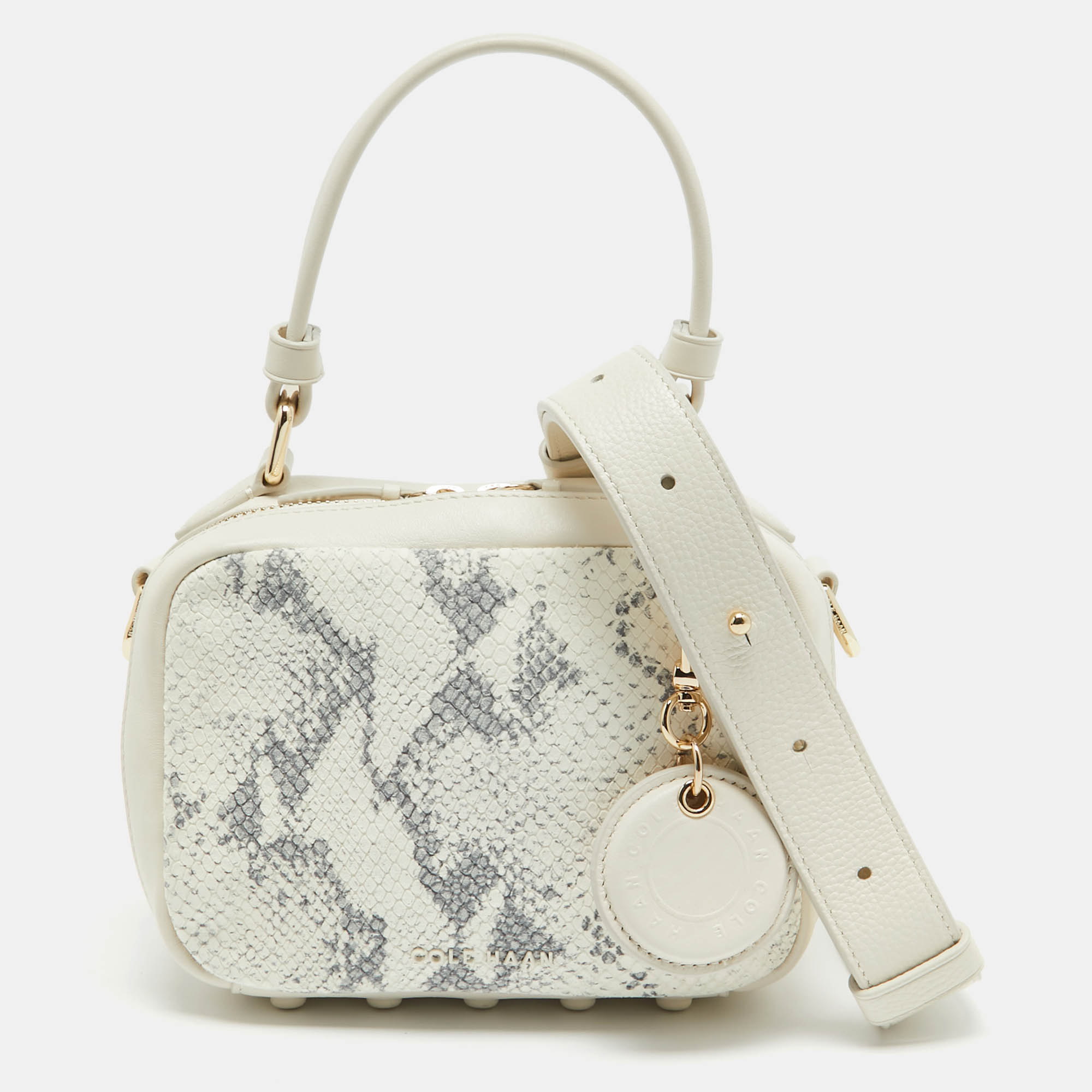 

Cole Haan Ivory Python Print Leather Mini Top Handle Bag, White