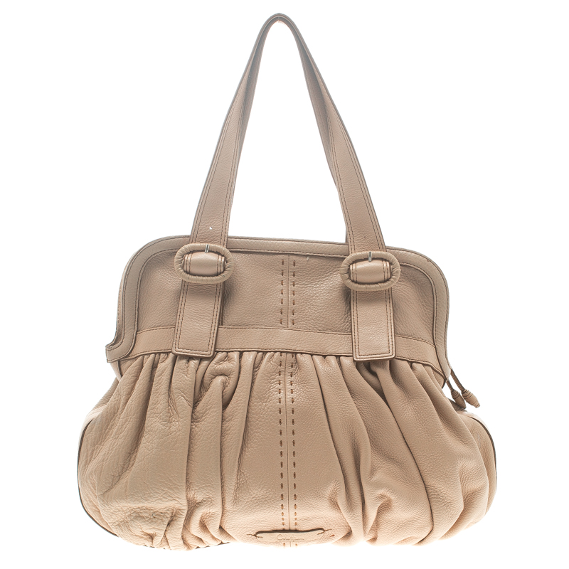 Pre Owned Cole Haan Blush Pink Leather Village Ruched Satchel