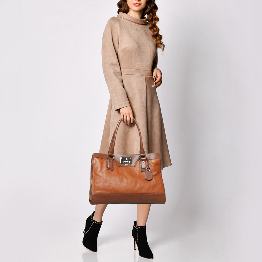 Cole Haan Brown Leather Vintage Valise Novelty Kendra Tote 