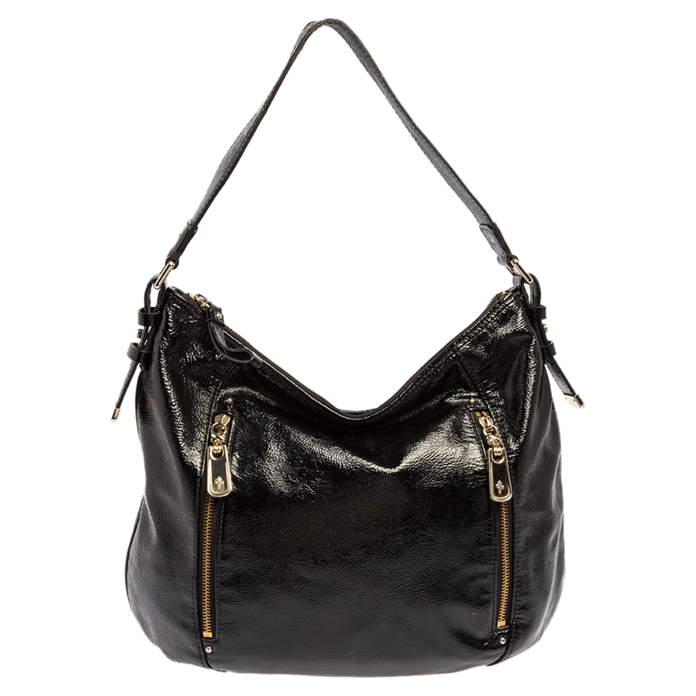 

Cole Haan Black Textured Patent Leather Hobo