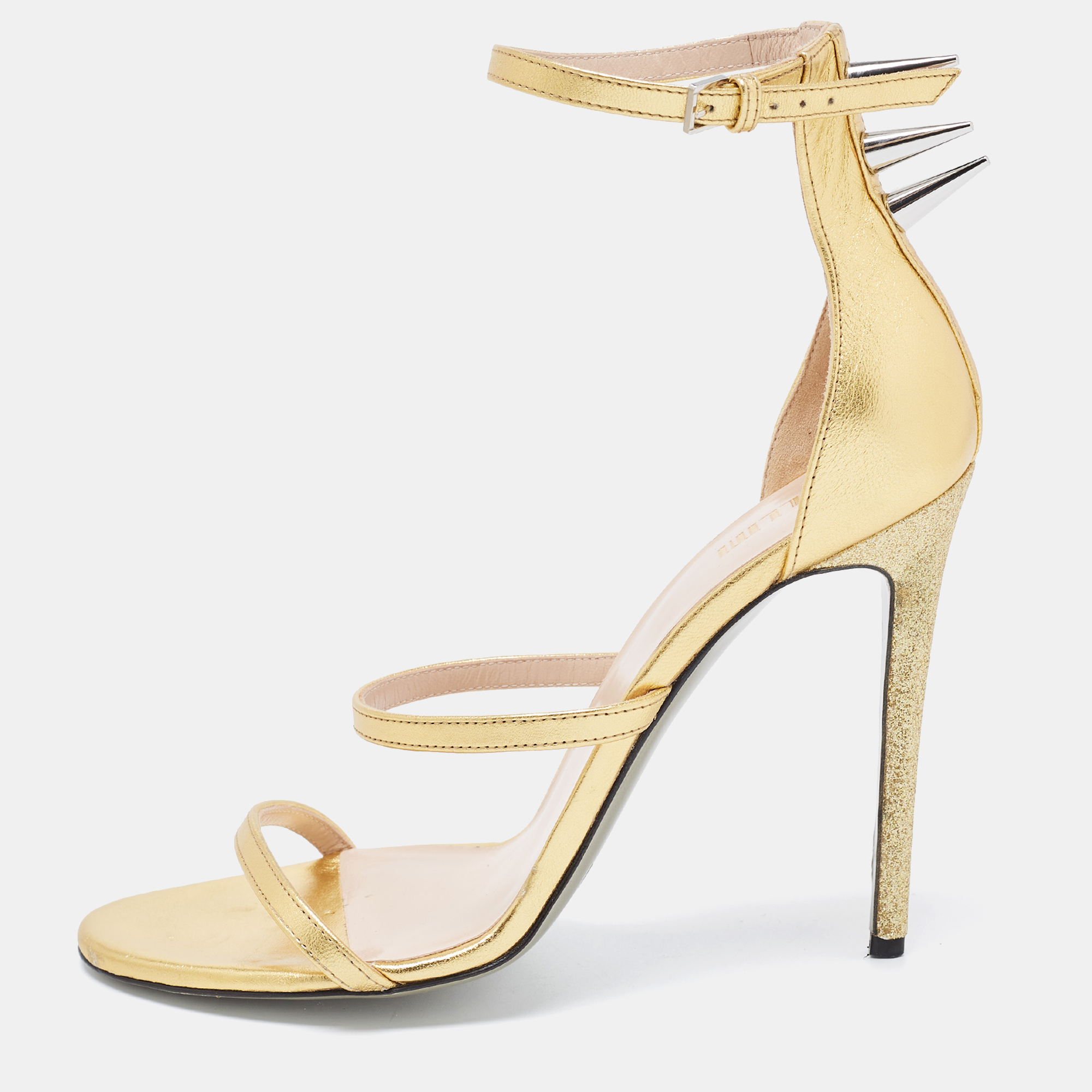 

Collini Gold Leather And Glitter Spike Embellished Ankle Strap Sandal Size
