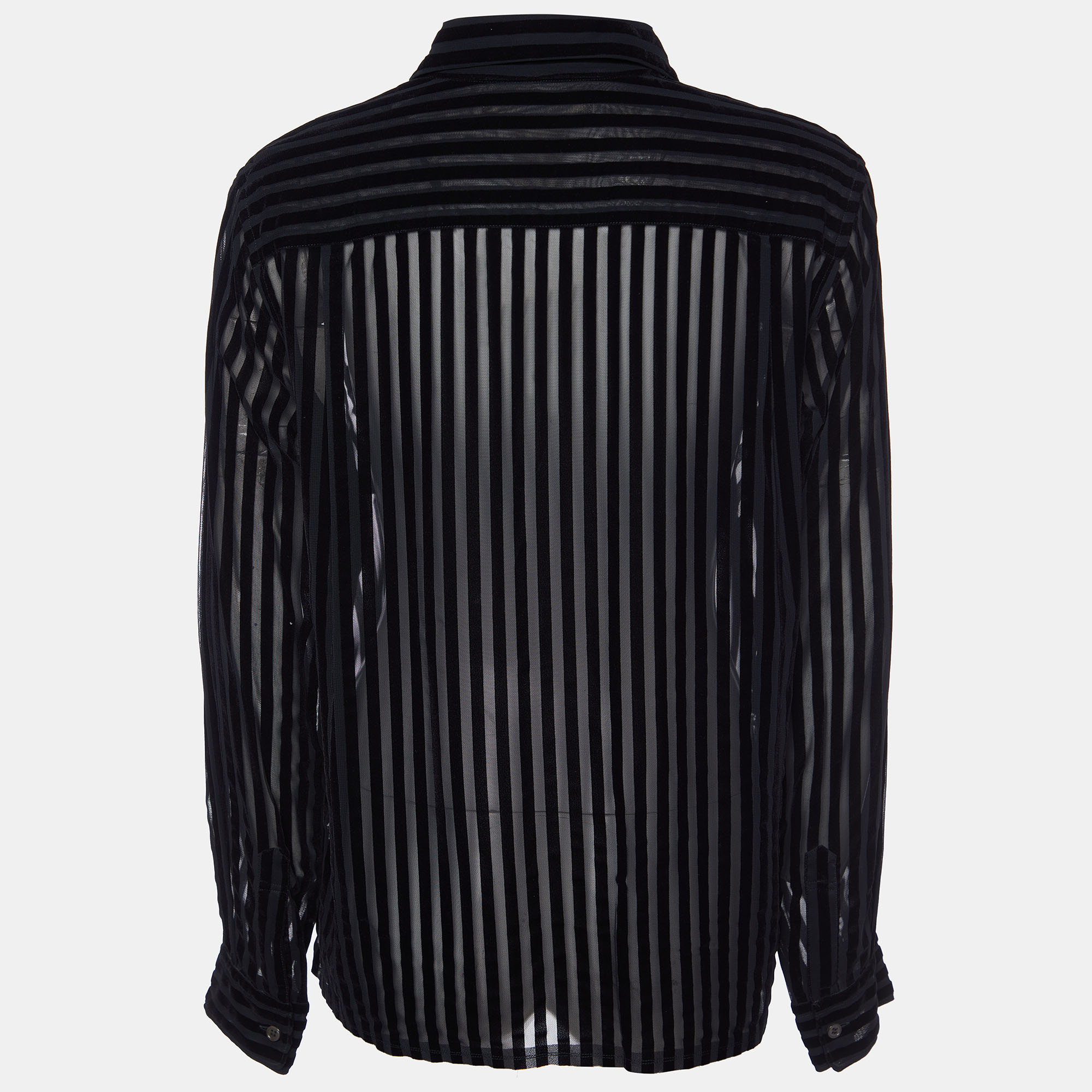 

Comme des Garçons Black Striped Velour & Smocked Hem Shirt