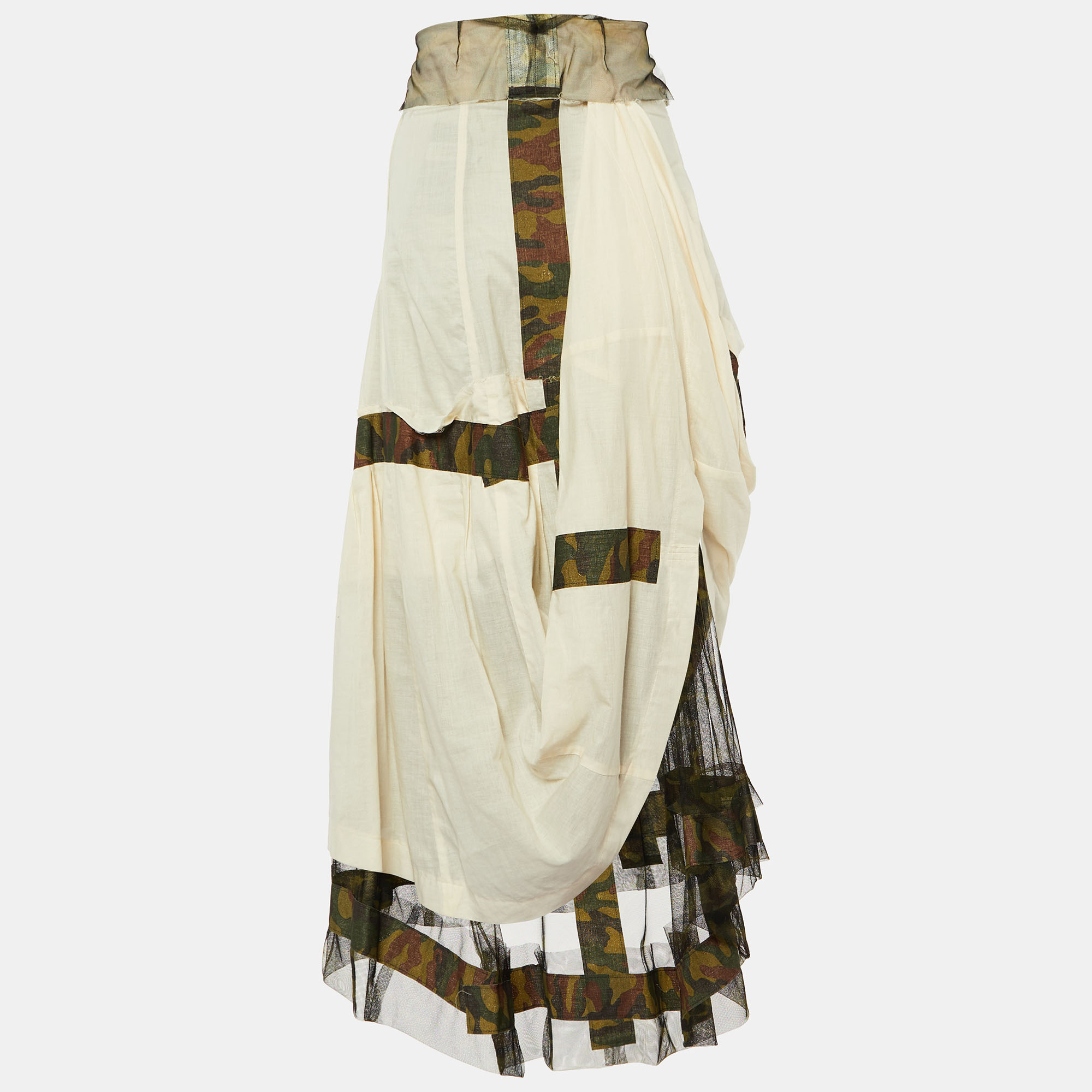 

Comme des Garçons Cream Cotton & Military Printed Trim Detail Midi Skirt