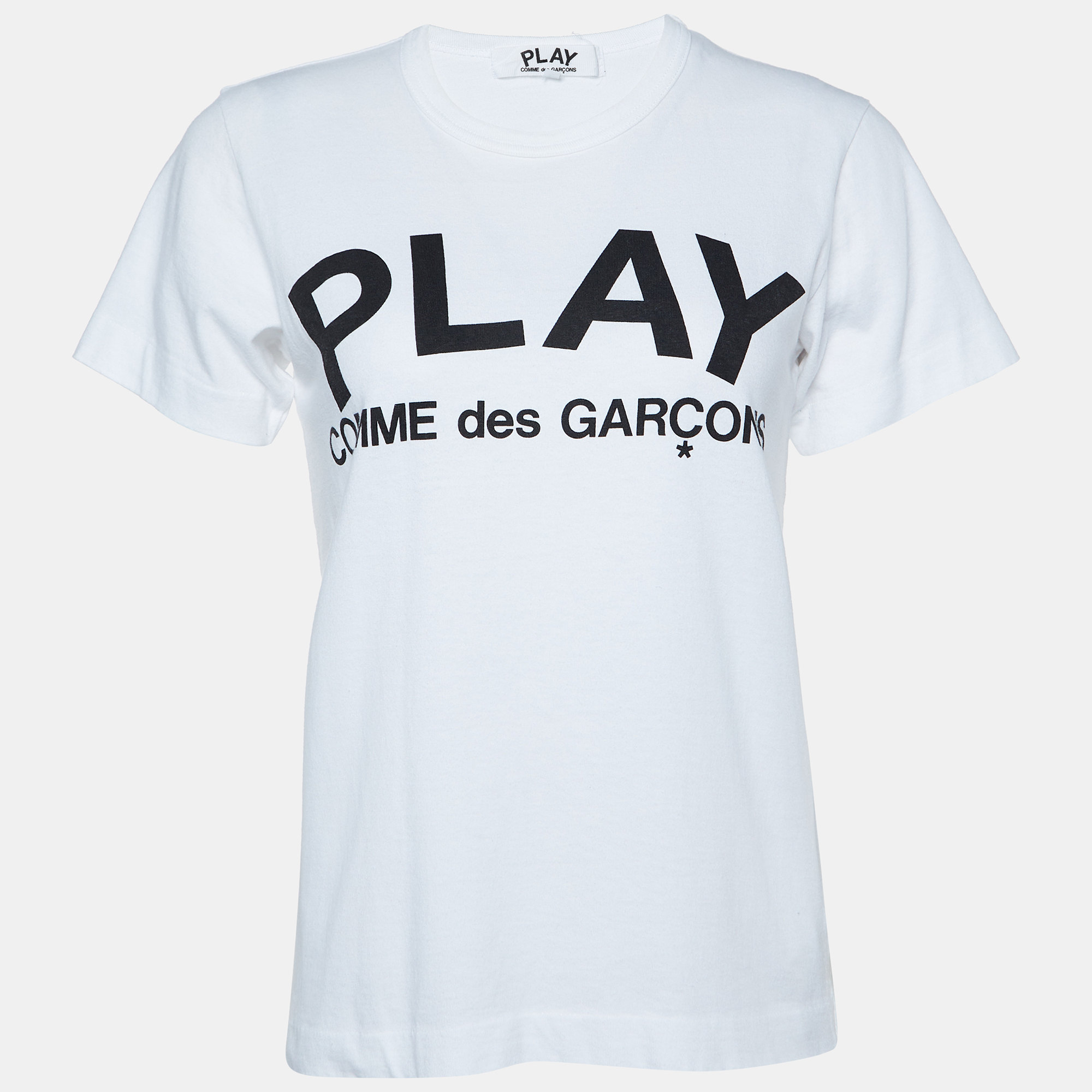 

Comme Des Garcons Play White Logo Print Cotton Crew Neck T-Shirt L