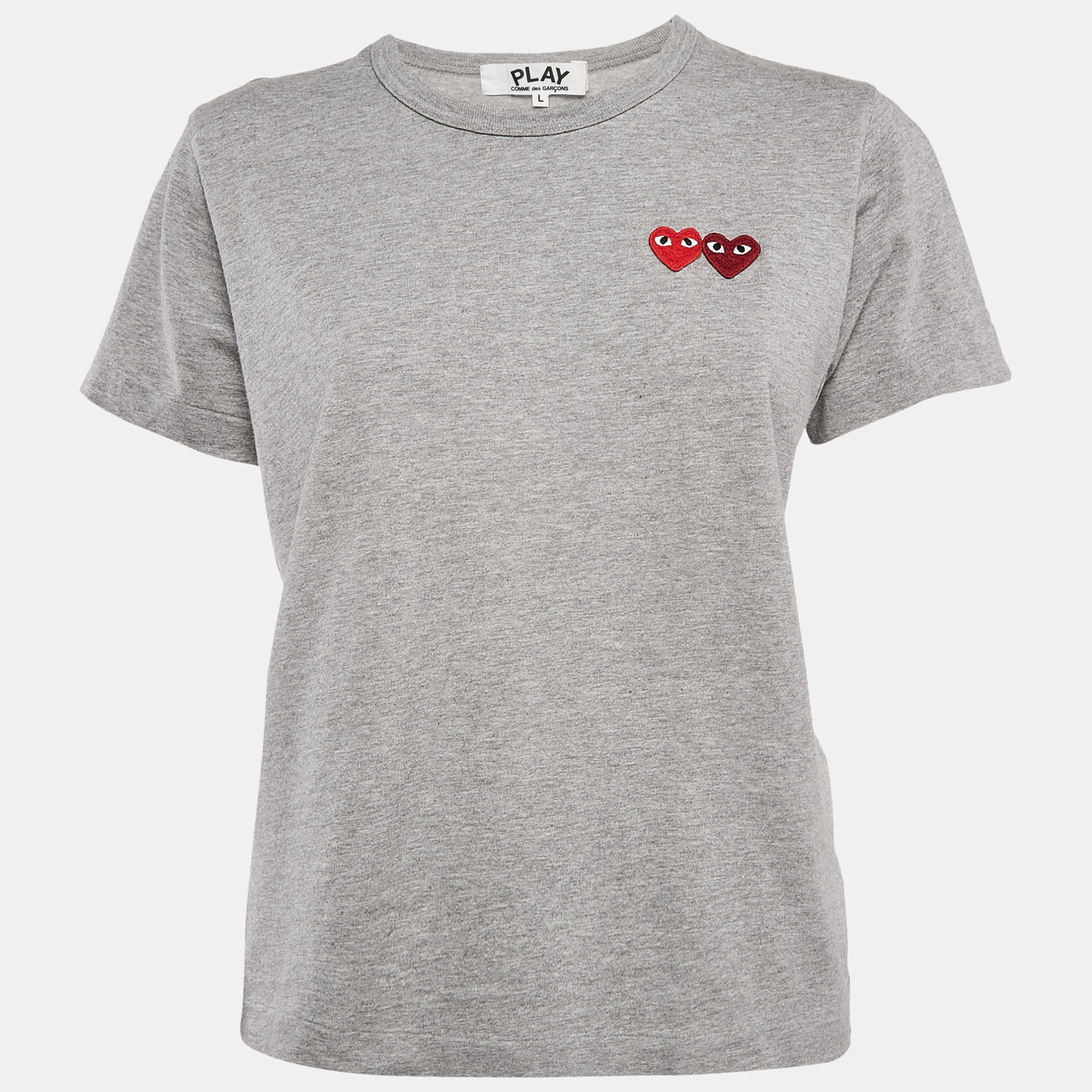 

Comme des Garcons Play Grey Reverse Heart Embroidered Cotton T-Shirt L