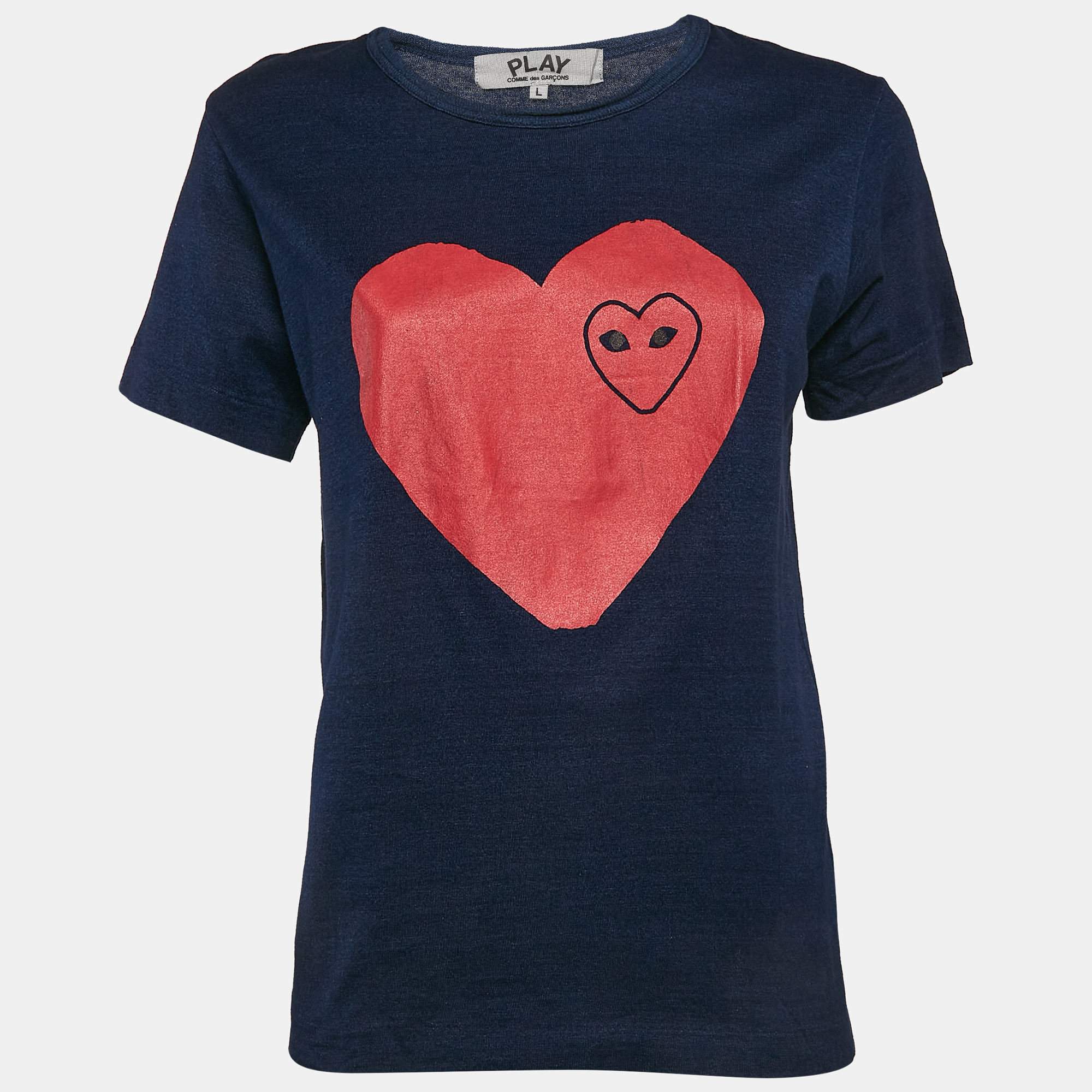 

Comme des Garcons Play Navy Blue Heart Print Cotton T-Shirt L