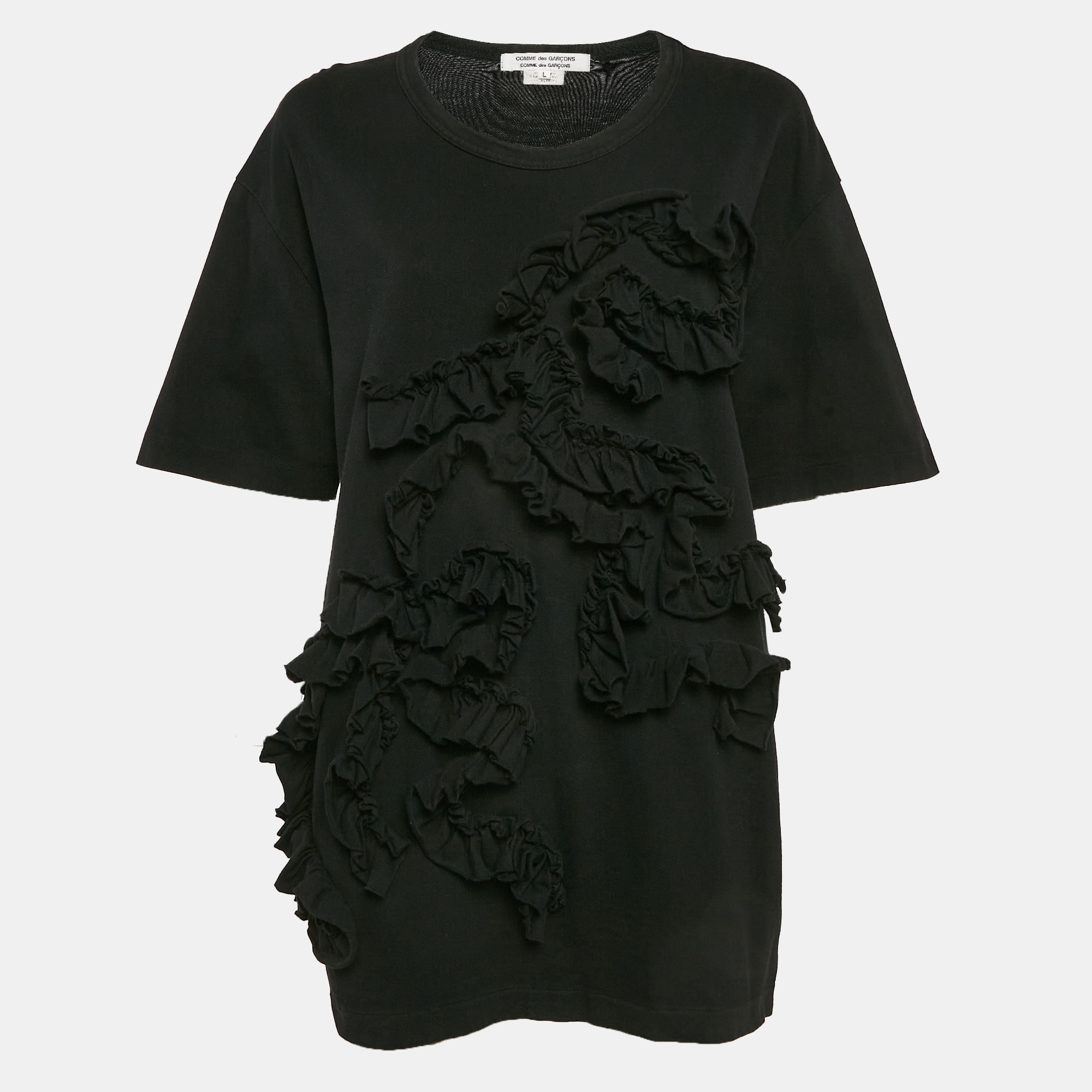 

Comme des Garcons Black Cotton Ruffle Detail T-Shirt L