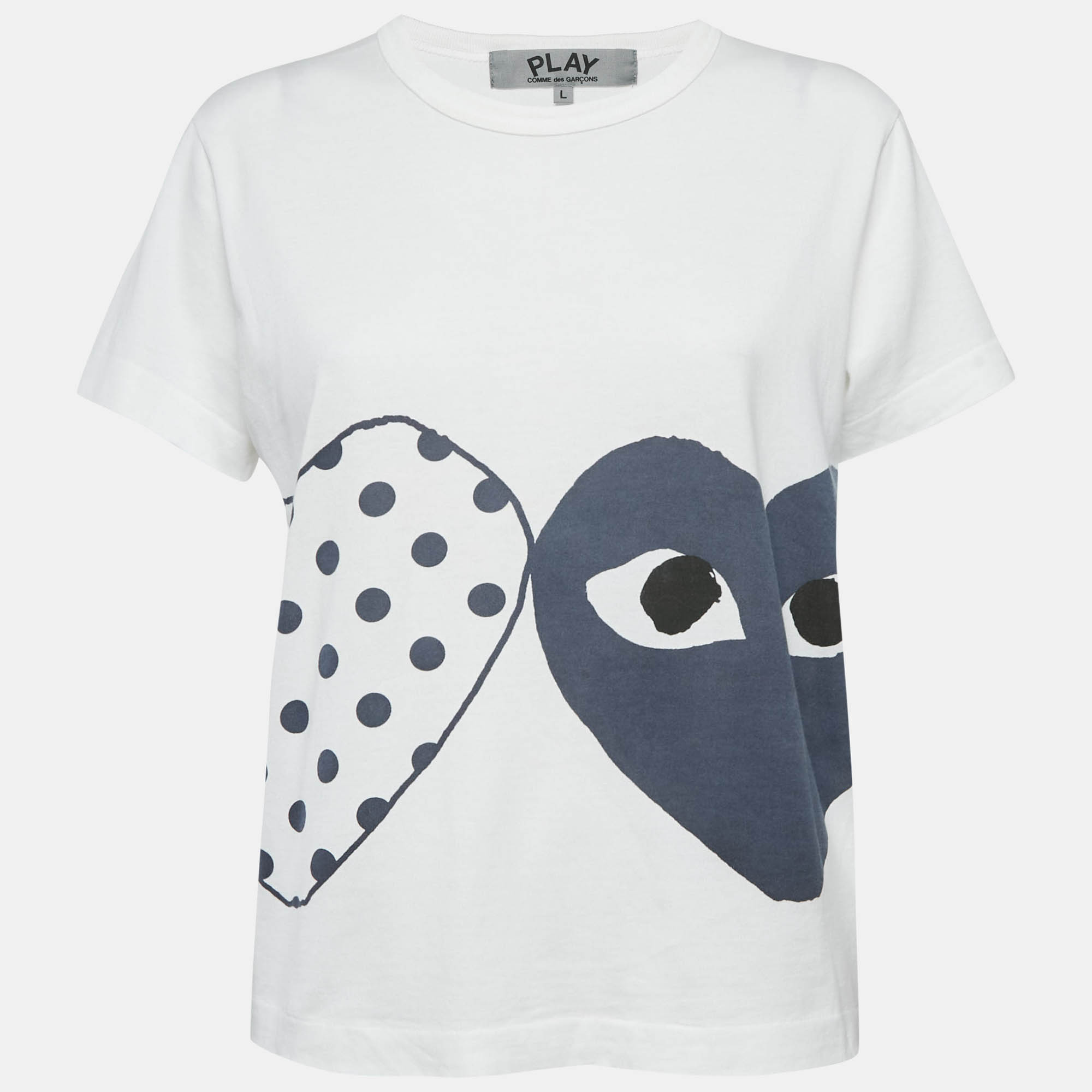 

Comme des Garçons Play White Heart Print Cotton Crew Neck T-Shirt L