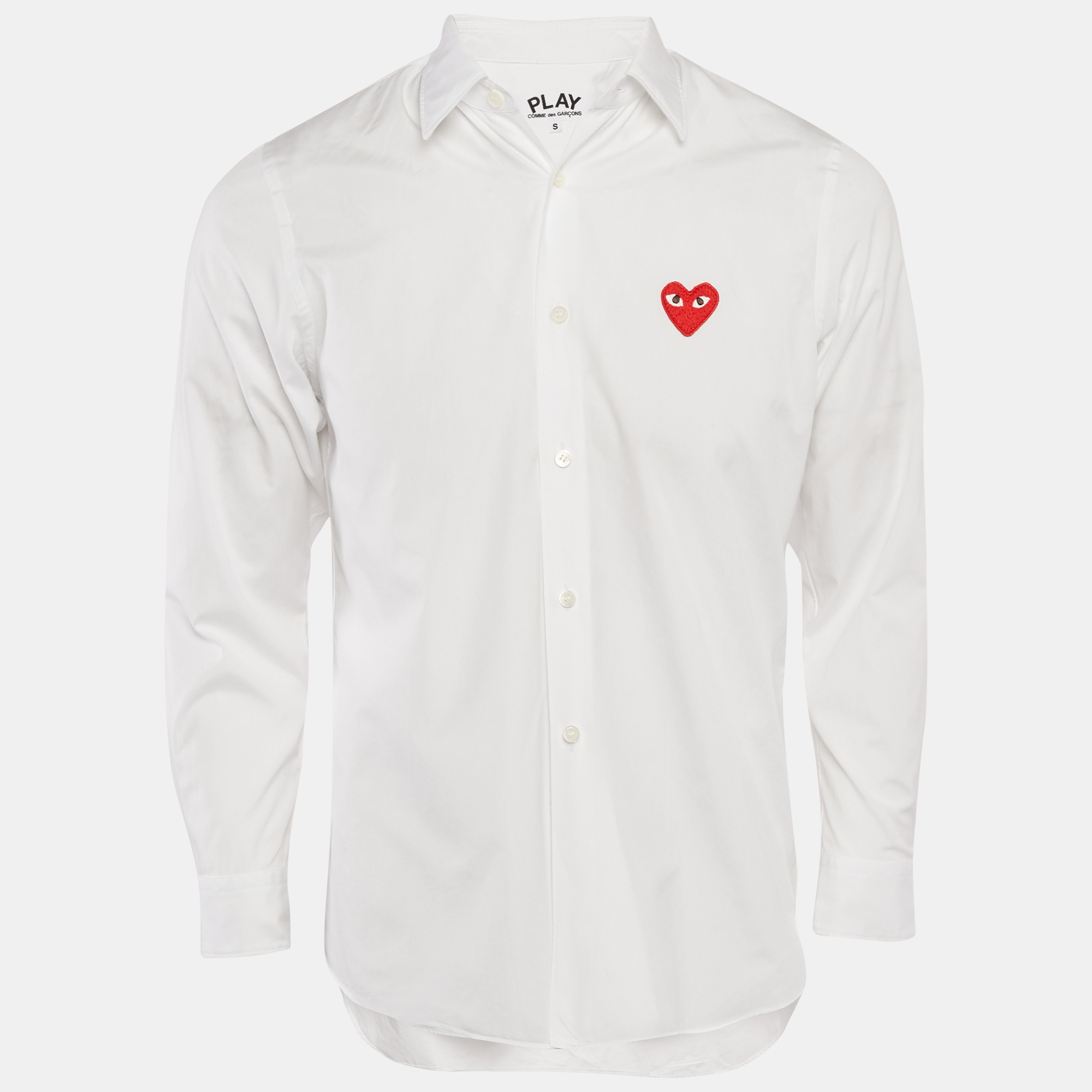 

Comme des Garcons White Red Heart Applique Cotton Shirt S