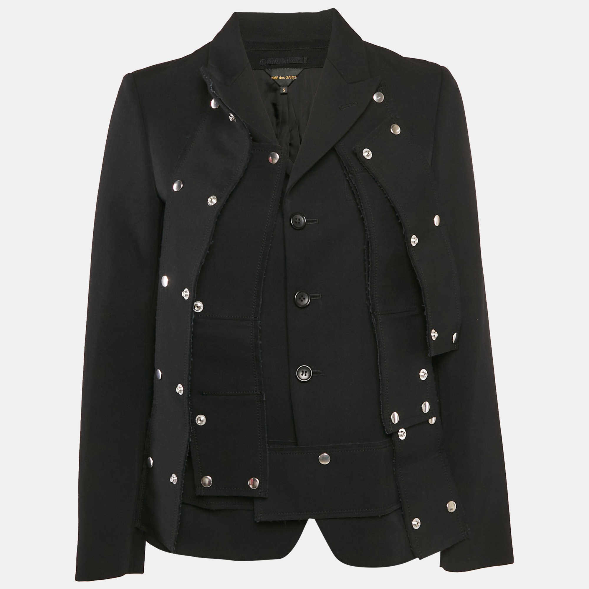 

COMME des GARÇONS Black Wool Detachable Panel Detail Blazer S