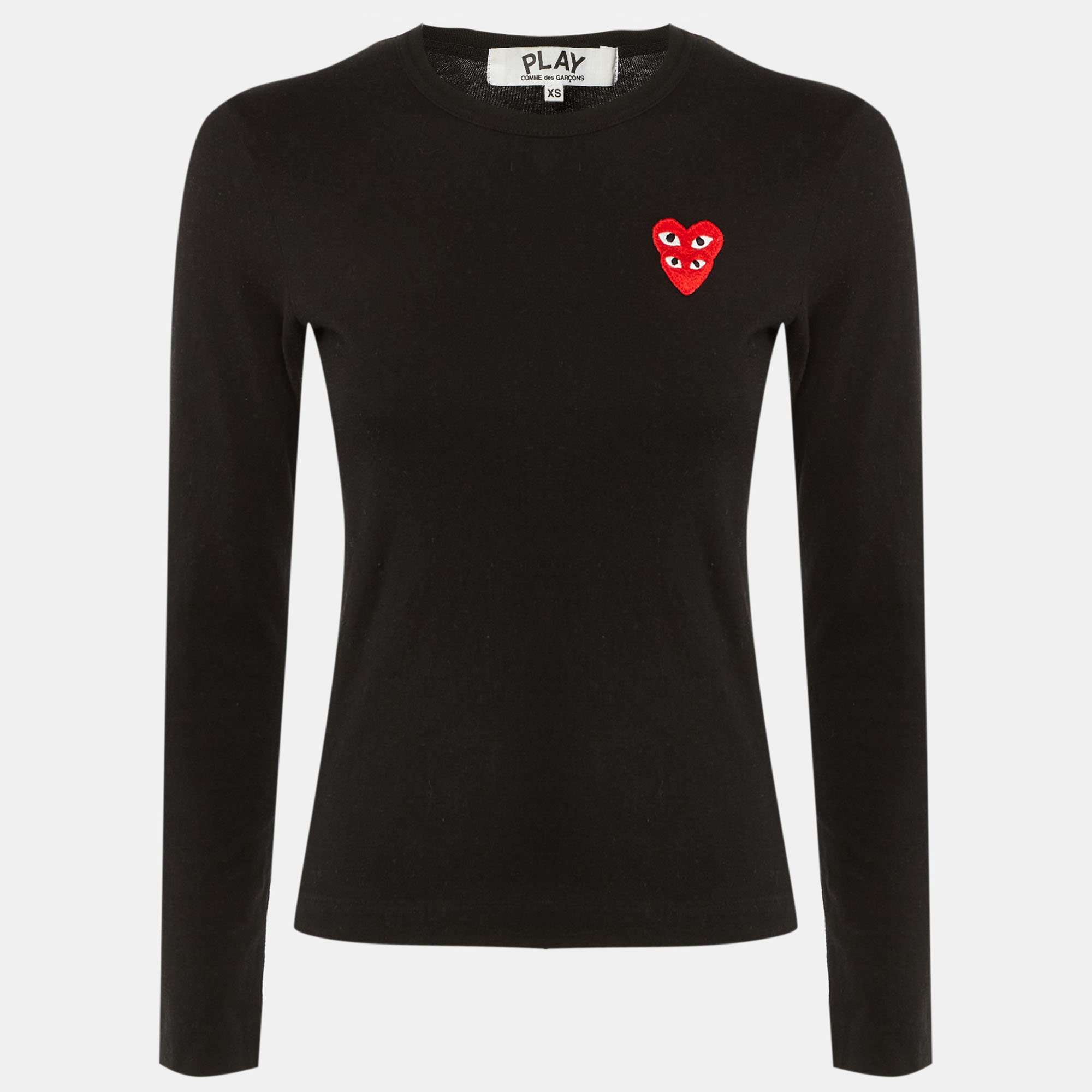 Pre-owned Comme Des Garçons Play Black Cotton Play Heart Patched T-shirt Xs