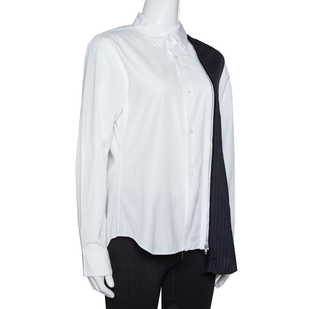 

Comme des Garcons White Cotton Zip Detail Wool Paneled Shirt