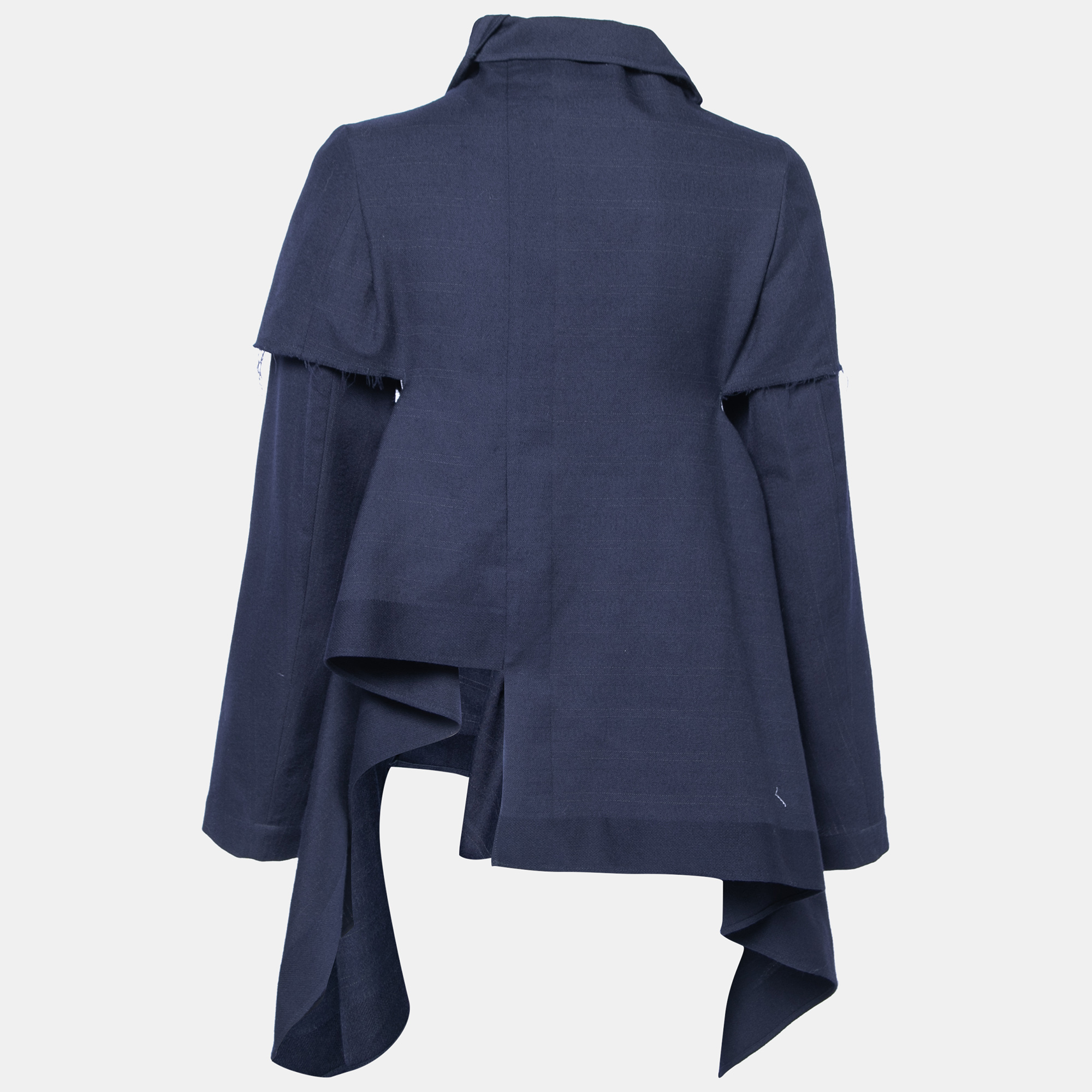 

Commes des Garcons Navy Blue Side Slit Distressed Asymmetrical Jacket