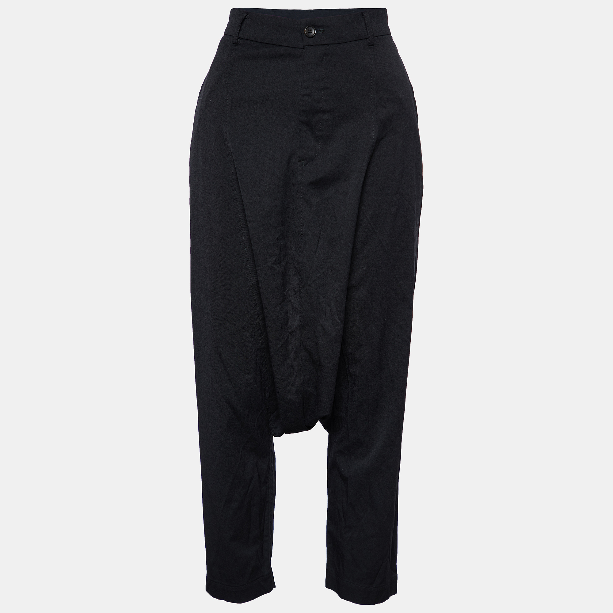Pre Owned Comme des Garcons Black Wool Blend Drop Crotch Trousers M