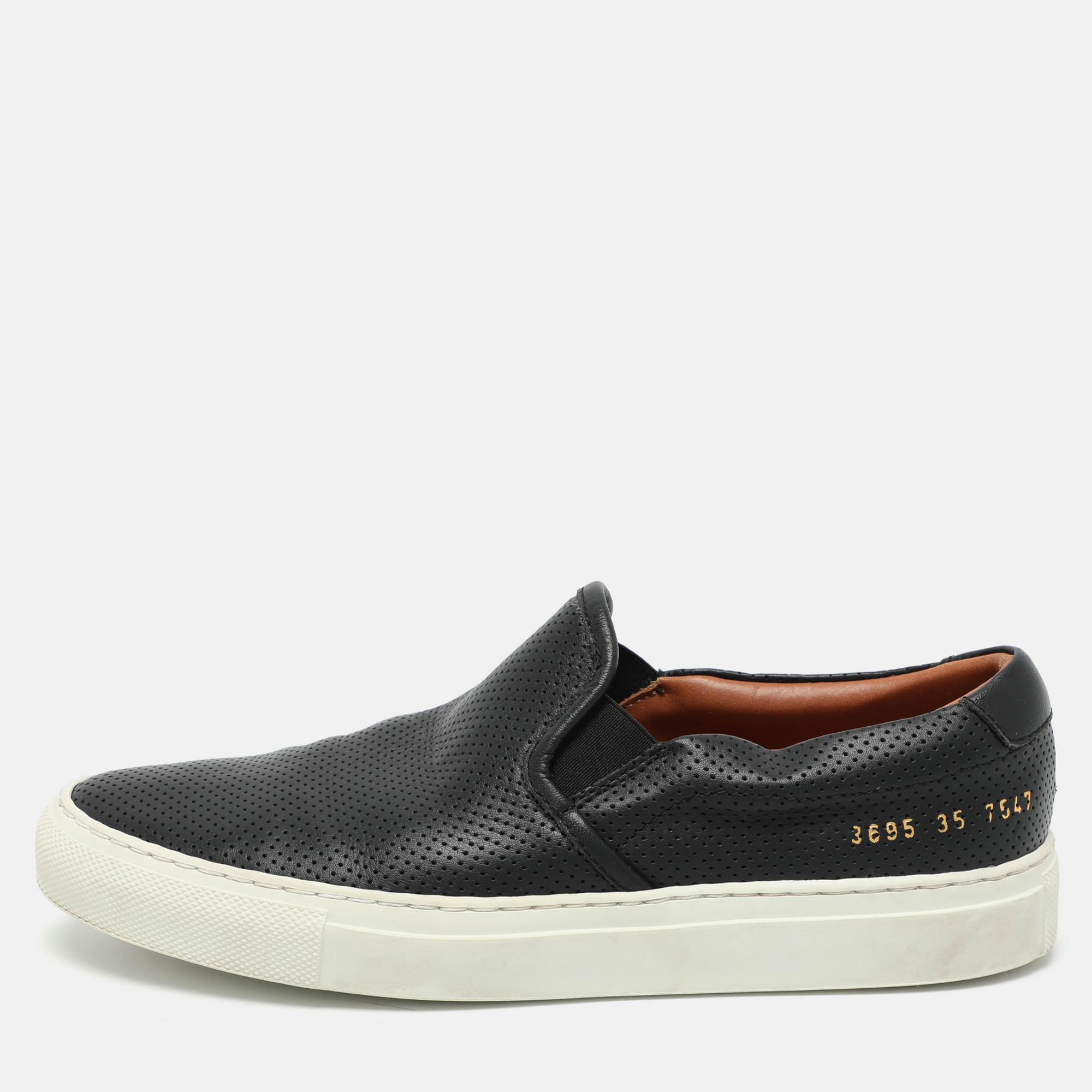 

Common Projects Black Perforated Leather Slip On Sneakers Size