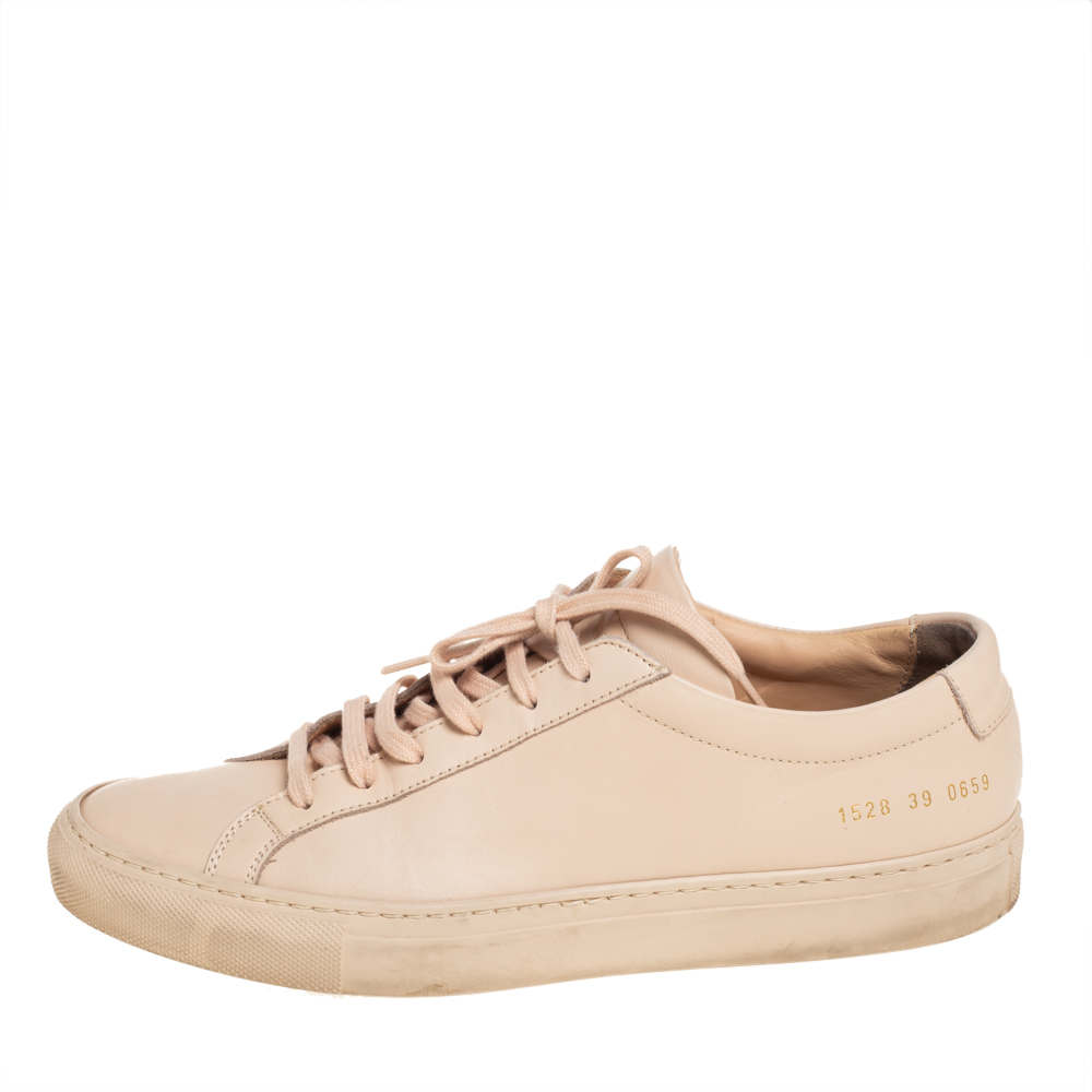 

Common Projects Beige Leather Low Top Sneakers Size