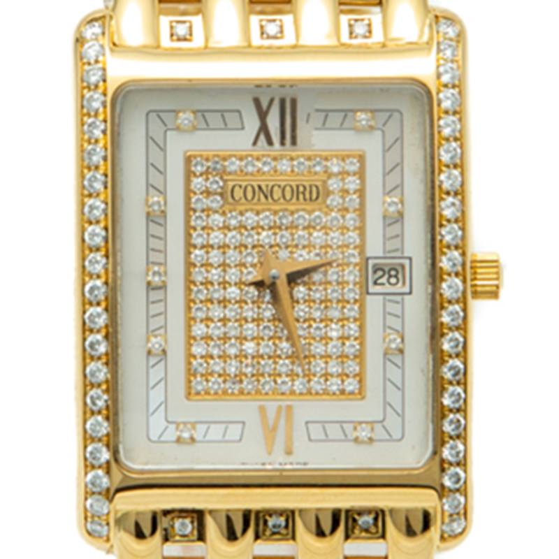 

Concord White Mother Of Pearl Yellow Gold Diamond Dial Bezel & Bracelet Watch