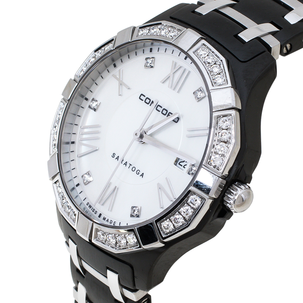 

Concord White Mother Of Pearl Two-Tone Stainless Steel Diamond Saratoga CC.02.3.36.1091S Women's Wristwatch, Black