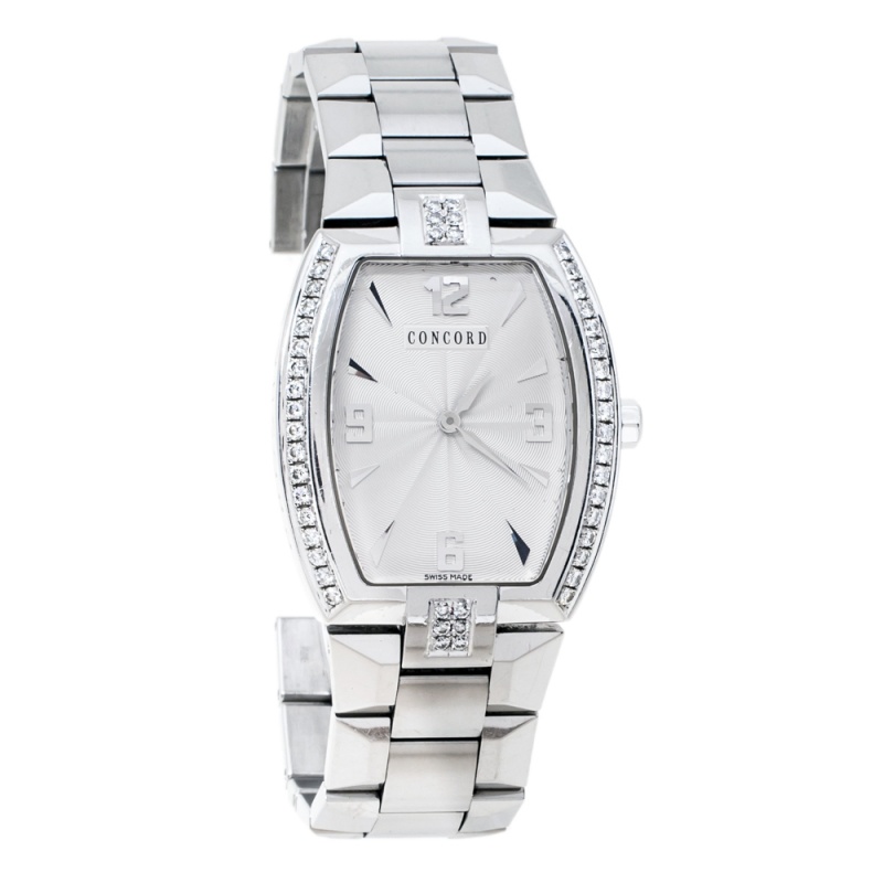Concord Opaline White Stainless Steel Diamond La Scala 14 G3 1480 Women's Wristwatch 33 mm
