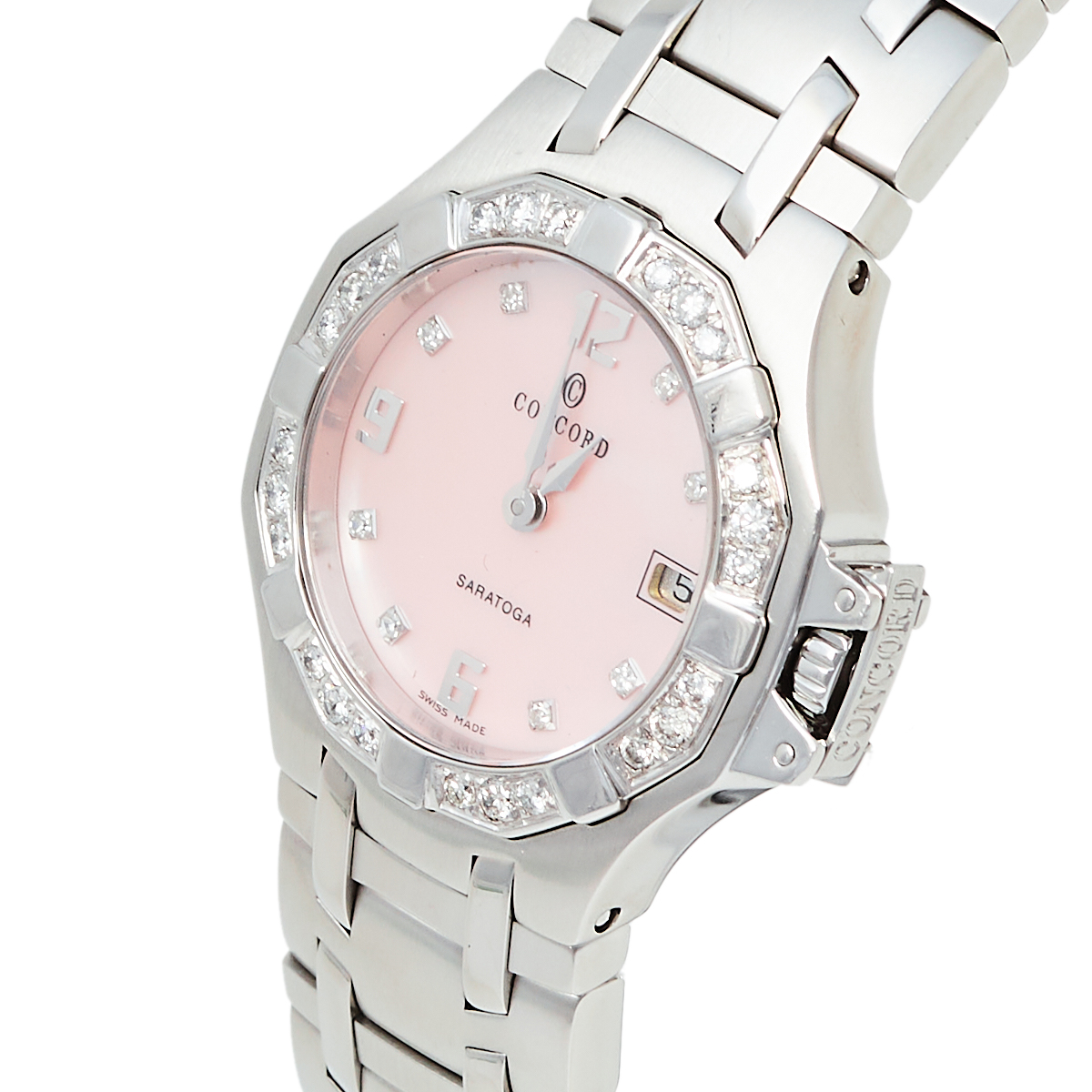 

Concord Mother of Pearl Stainless Steel Diamond Saratoga, Pink