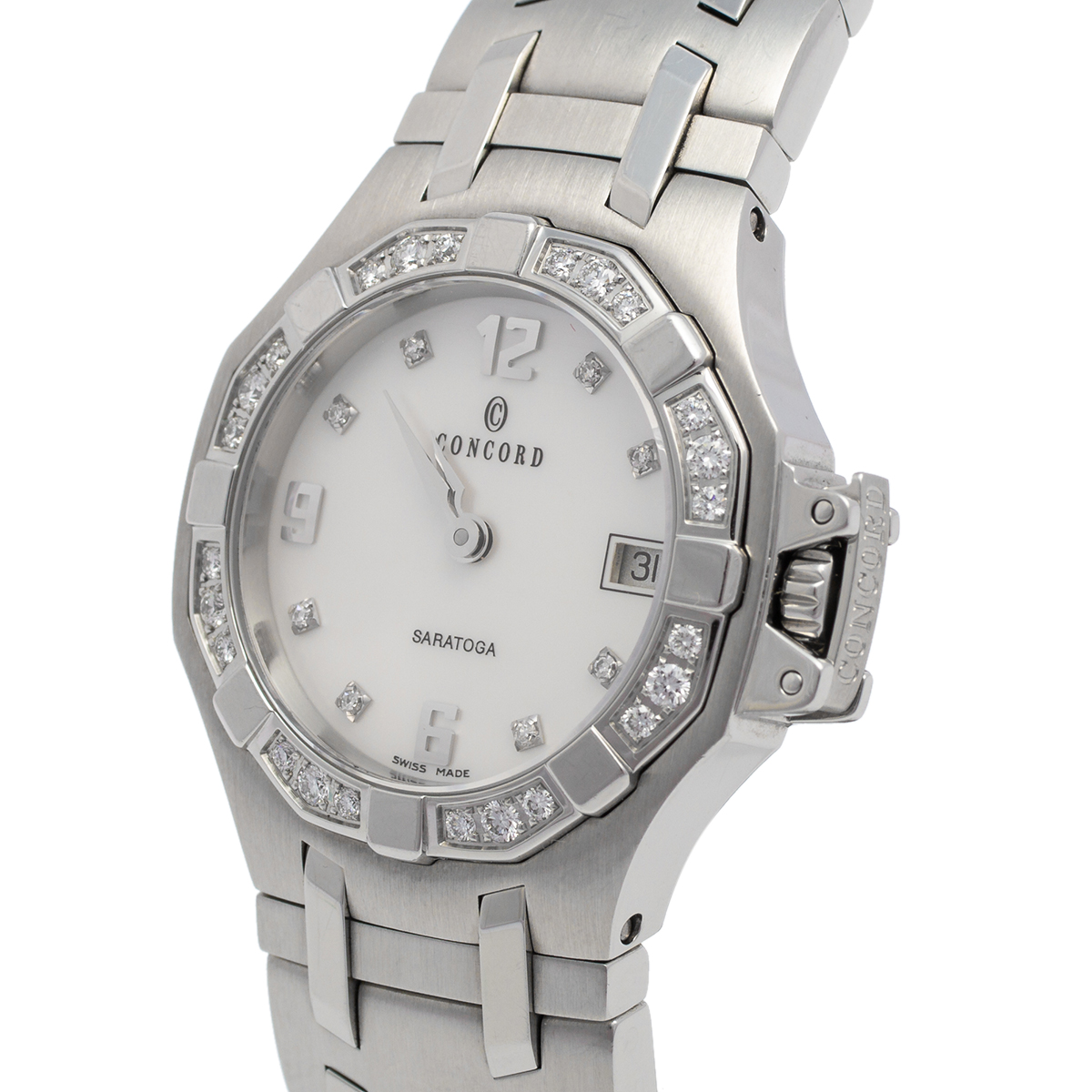 

Concord Mother of Pearl Stainless Steel Diamonds Saratoga 14.E1.1855  Women' Wristwatch 28 mm, White