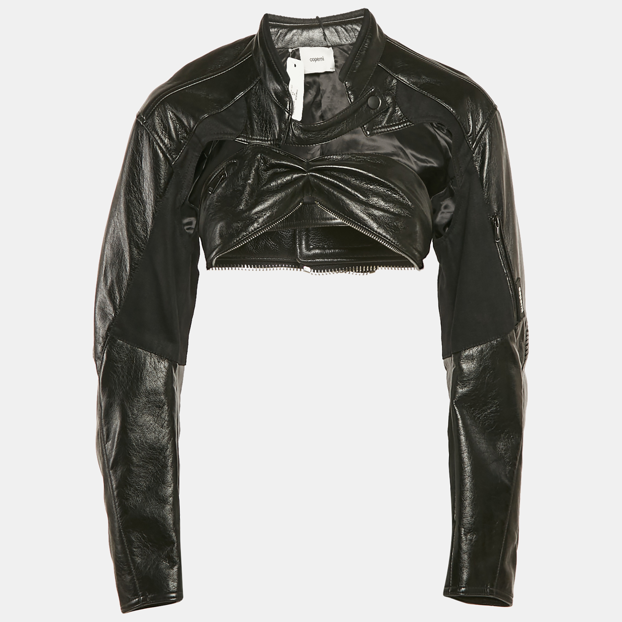 

Coperni Black Faux Leather Cut-Out Cropped Biker Jacket S