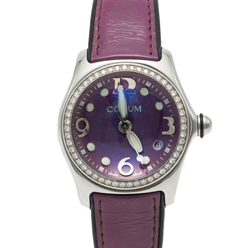 Pre owned Bubble Purple Stainless Steel Diamond Women s Watch 35mm