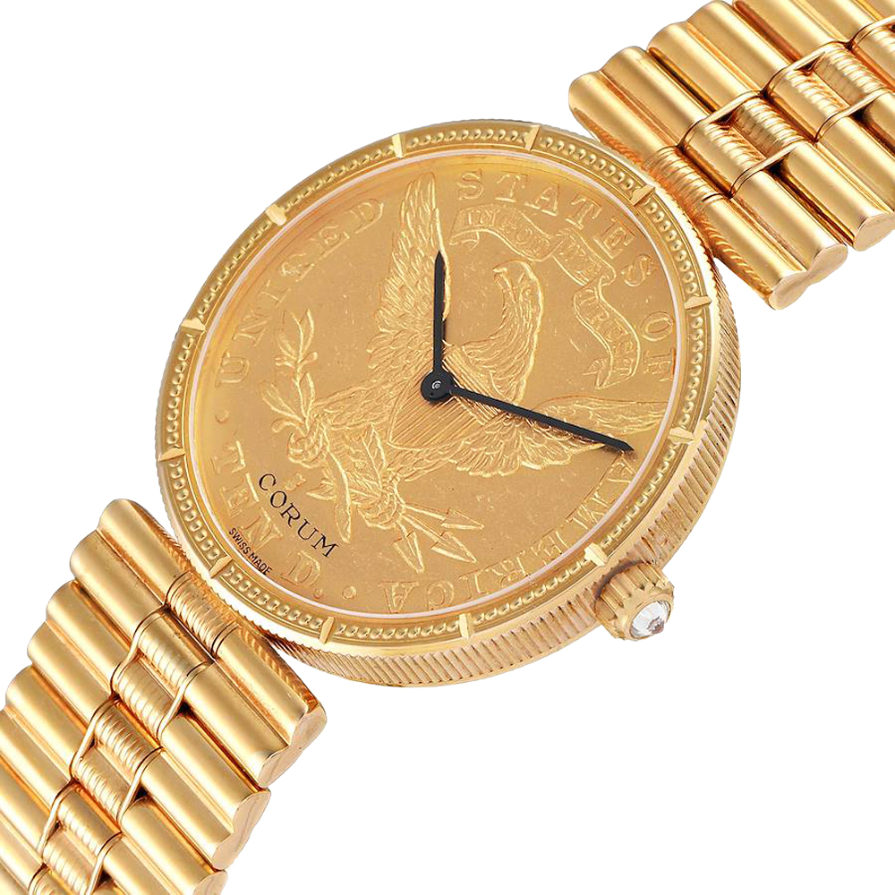 

Corum Champagne 18k Yellow Gold Coin 10 Dollars Double Eagle 1901 Women's Wristwatch 28 MM