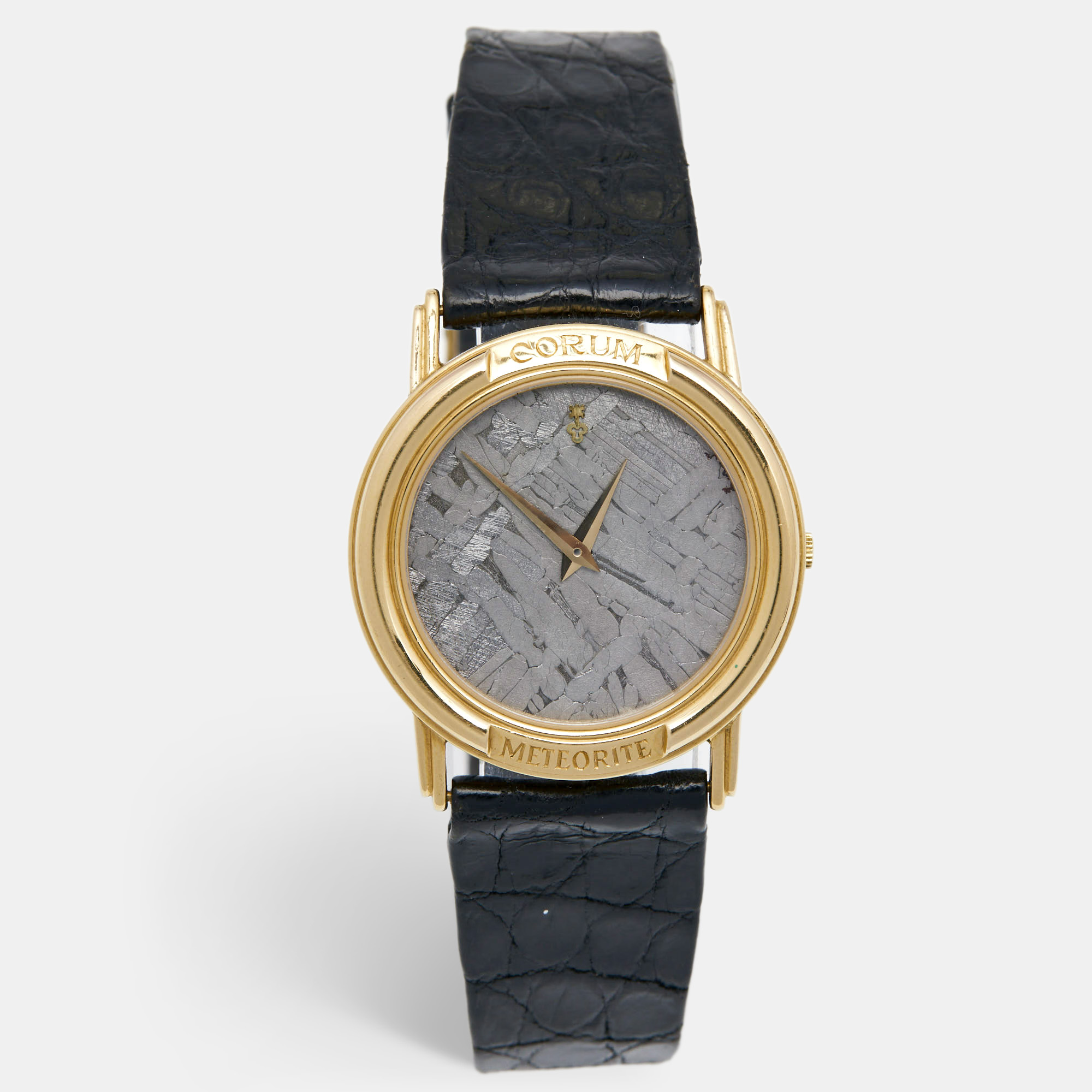 Pre Owned Corum Silver Grey Meteoriite 18K Yellow Gold Alligator Leather 5045056 Women's Wristwatch 31 mm