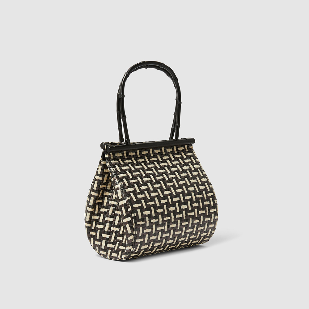 

Cult Gaia Black Via Woven Straw and Bamboo Tote Bag