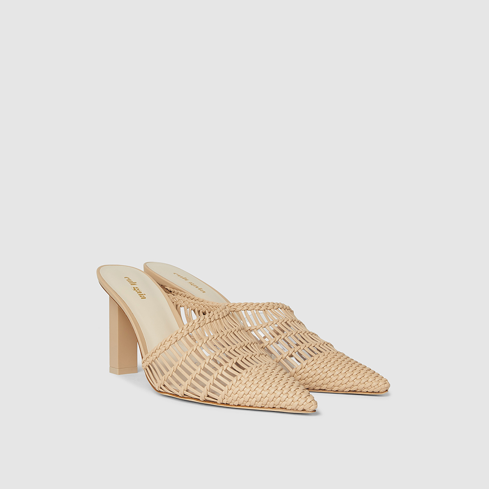 

Cult Gaia Neutral Raya Woven Leather Mules Size IT, Beige