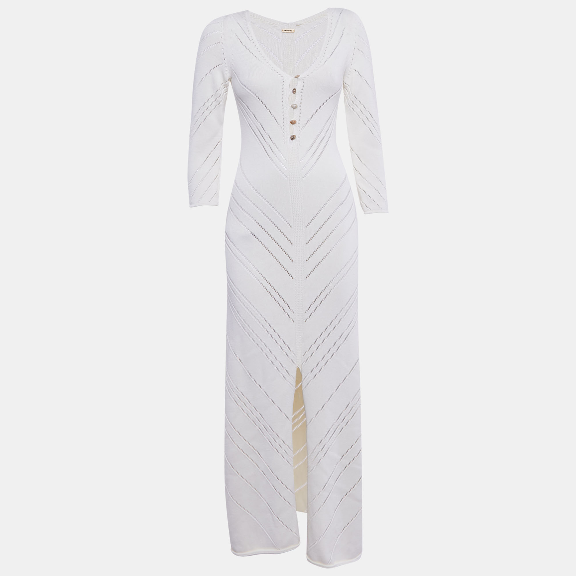 Cult Gaia Cream Patterned Knit Cotton Maxi Dress S