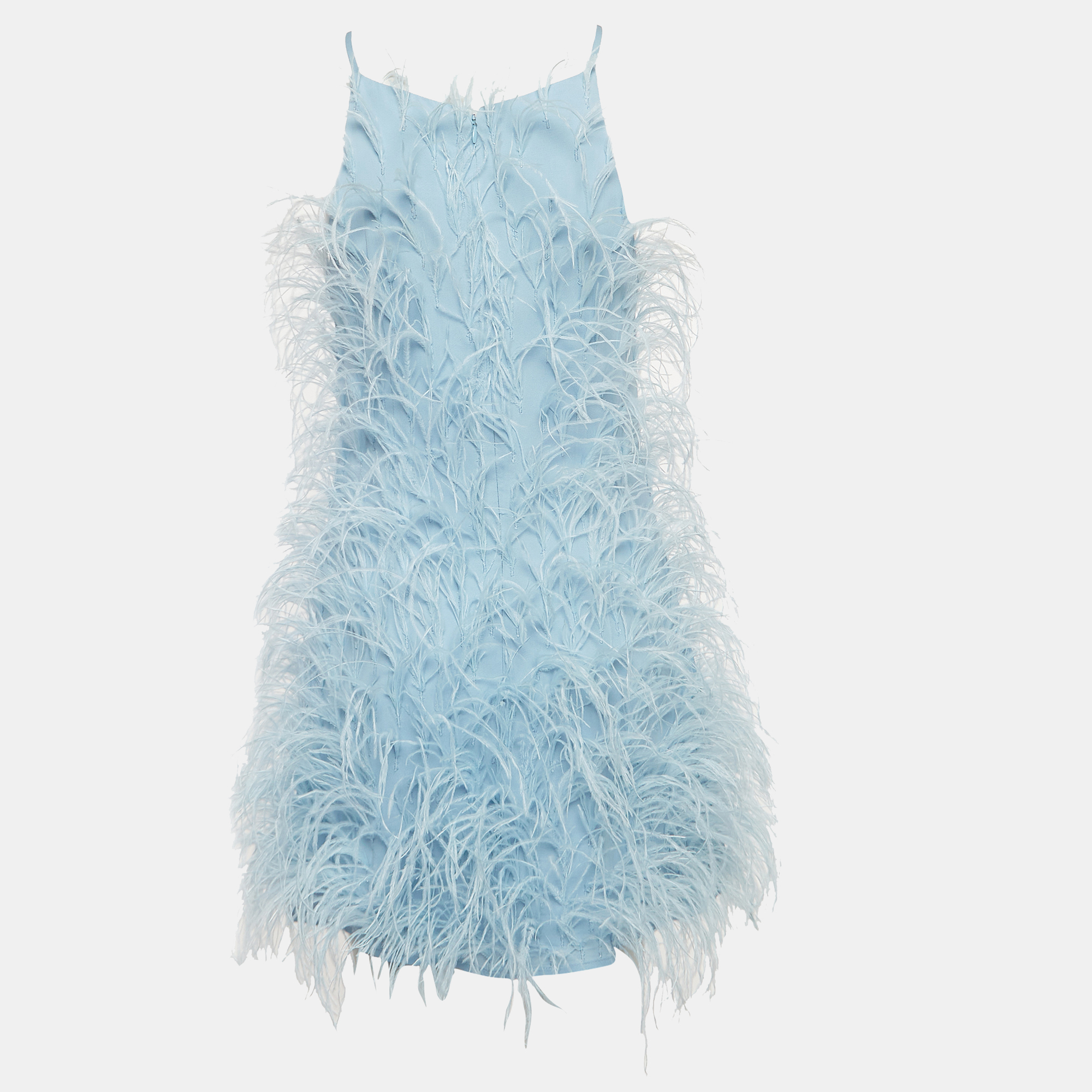 

Cult Gaia Blue Feather Trim Crepe Mini Shannon Dress