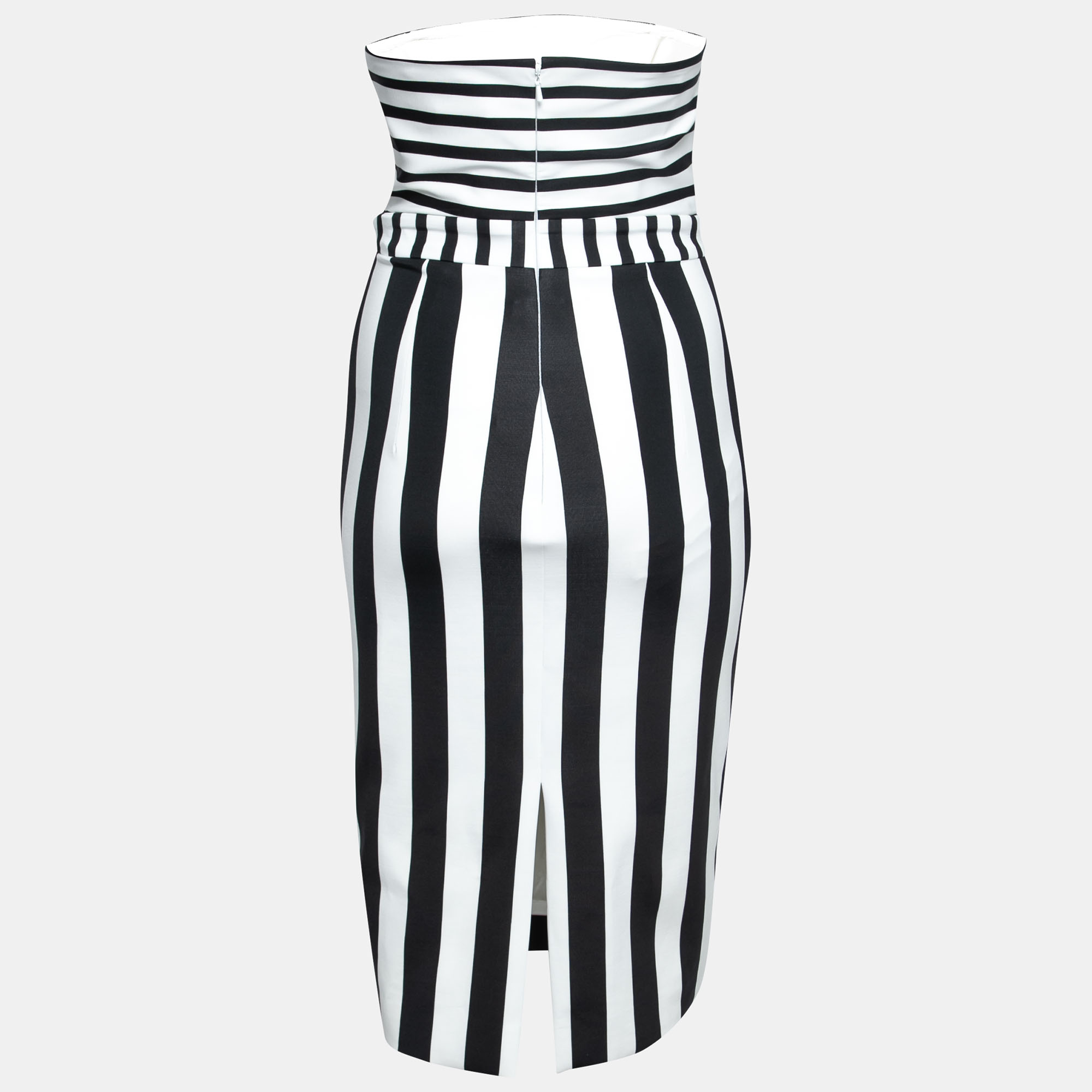 

Cushnie Et Ochs Black and White Striped Neoprene Strapless Dress