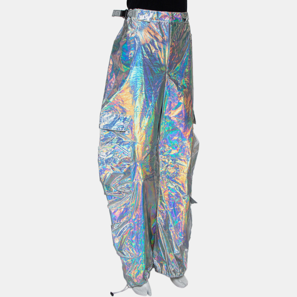 

Cyber Dog Silver Synthetic Holographic Oversized Proton Pants