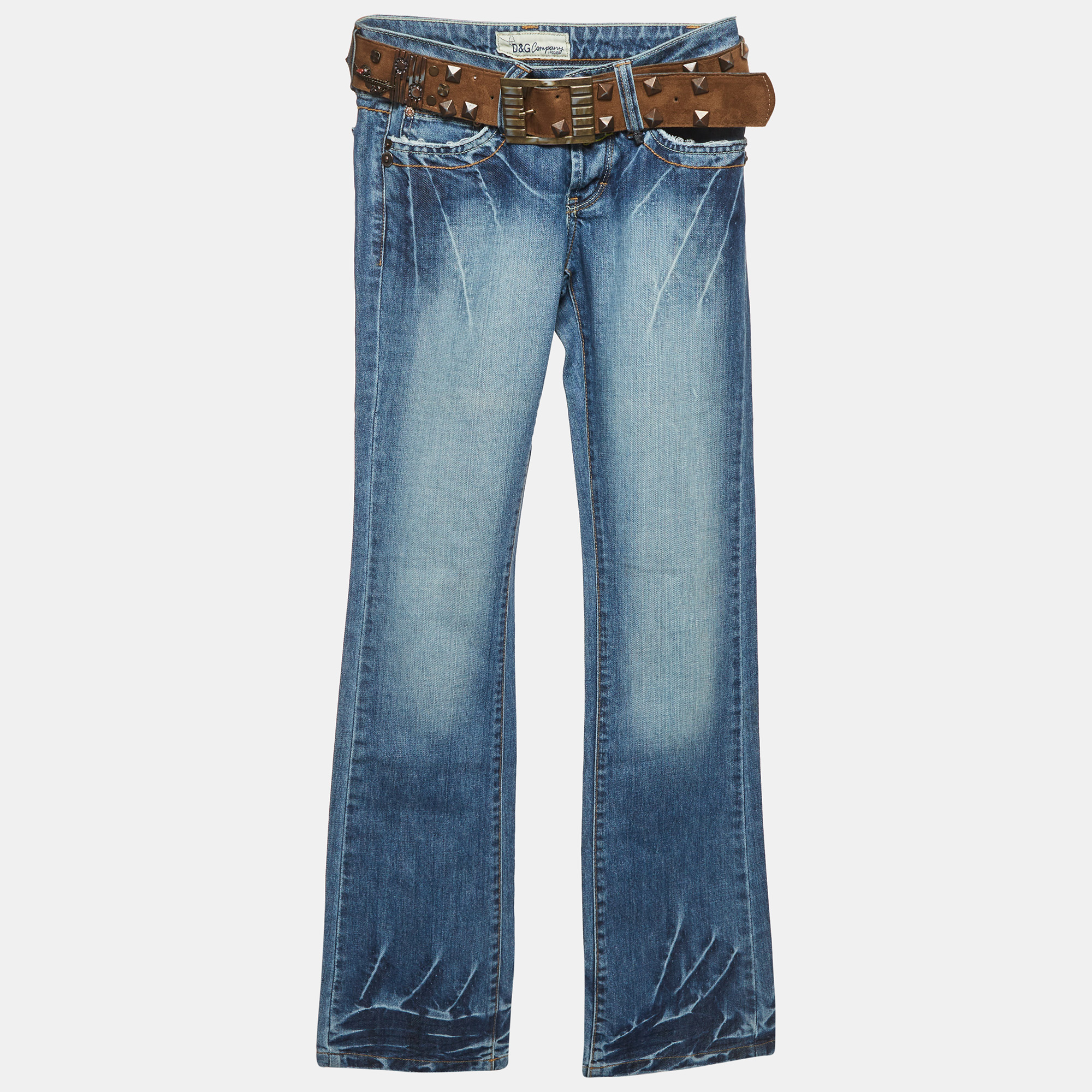 

D&G Blue Denim Belted Wide Leg Jeans XS /Waist 27"