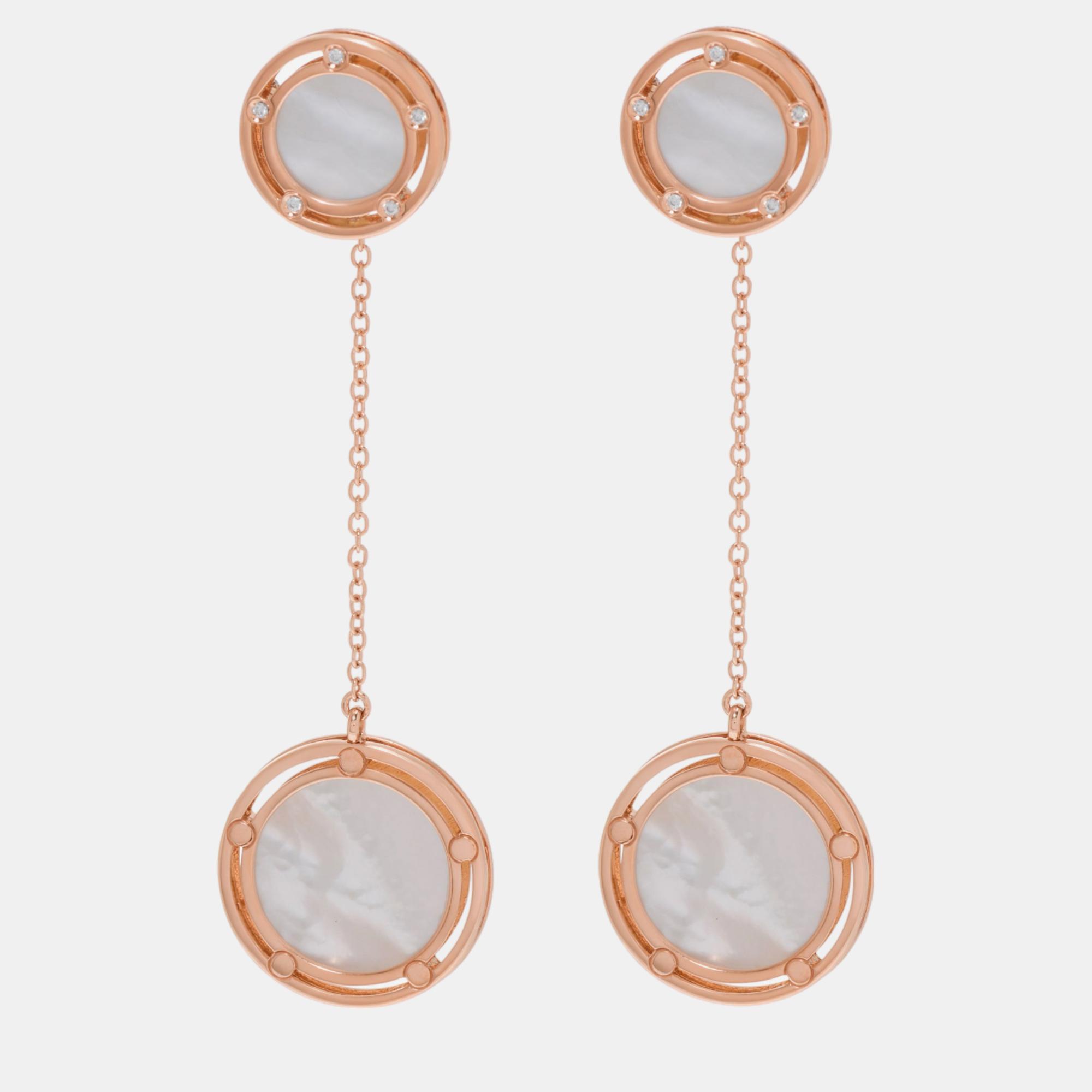 Pre-owned Damiani D.side 18k Rose Gold Diamond And Mother Of Pearl Drop Earrings